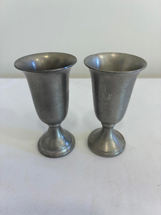 Vintage Small Pewter Goblets Set of 2, Rustic Farmhouse Wine Cups,