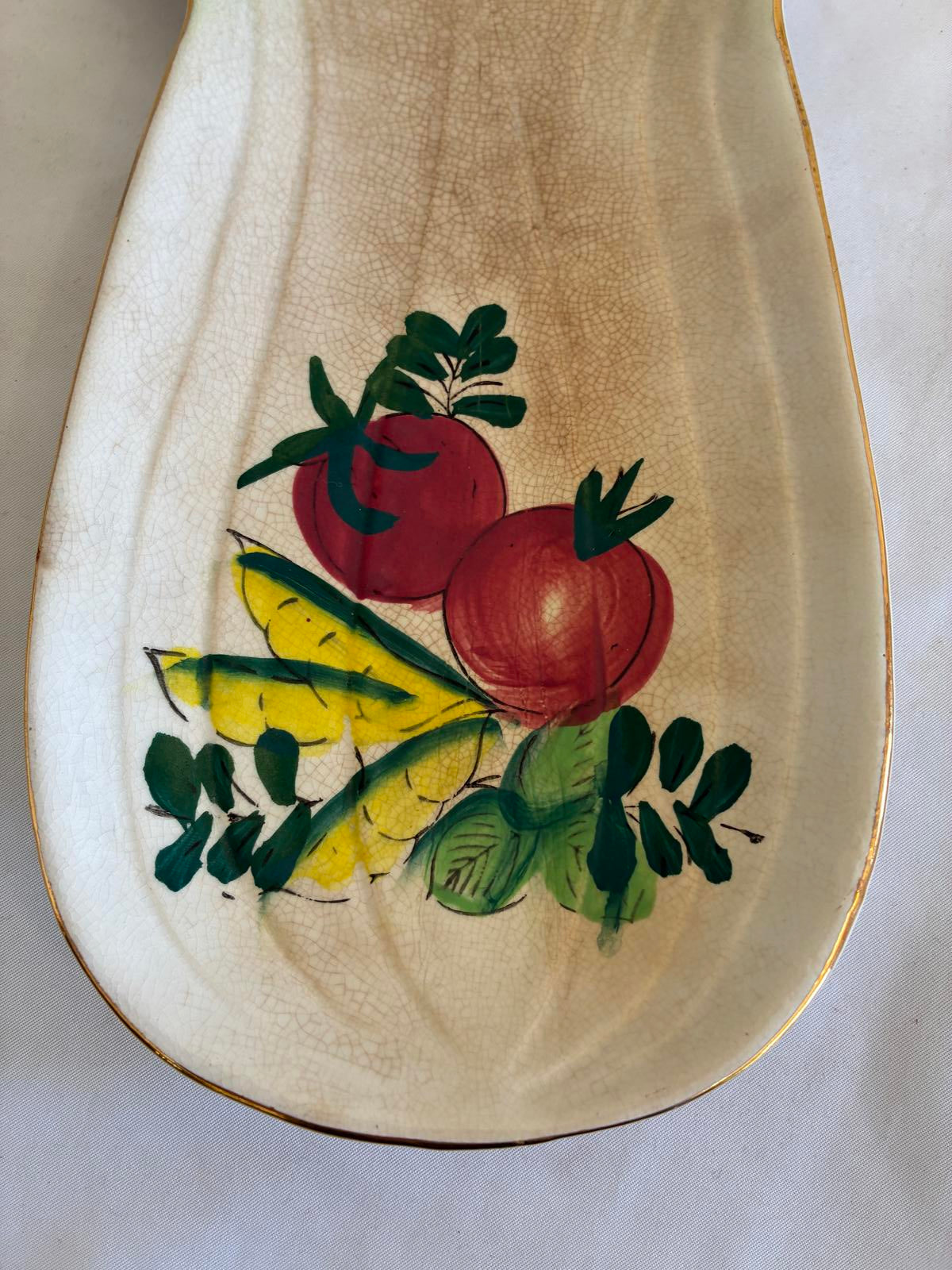 Vintage Ceramic Celery Dish, Hand Painted Vegetable Serving Tray Mid-Century