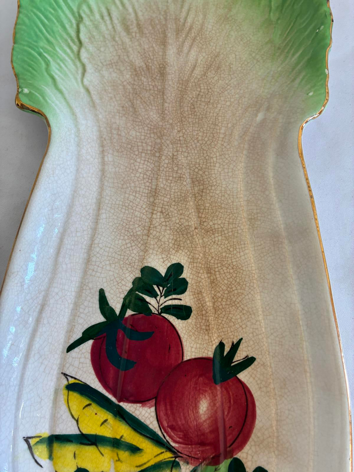 Vintage Ceramic Celery Dish, Hand Painted Vegetable Serving Tray Mid-Century