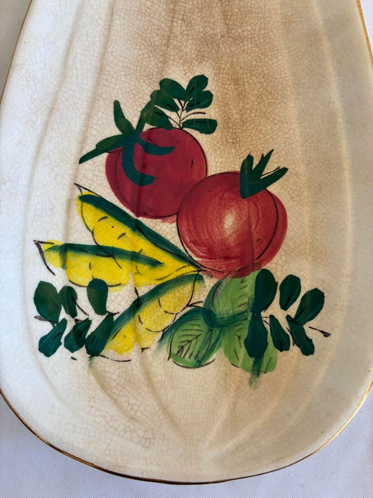Vintage Ceramic Celery Dish, Hand Painted Vegetable Serving Tray Mid-Century