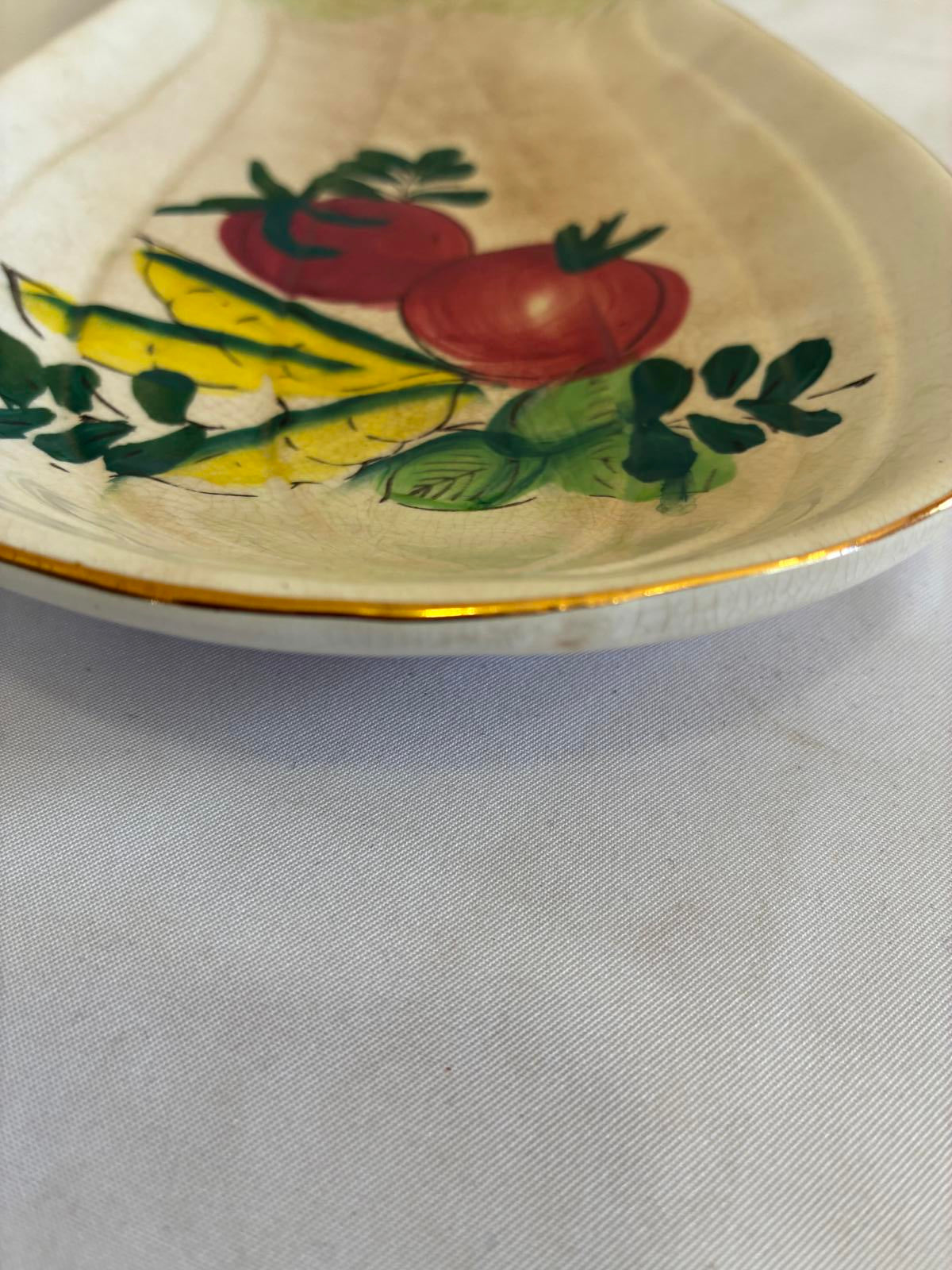 Vintage Ceramic Celery Dish, Hand Painted Vegetable Serving Tray Mid-Century