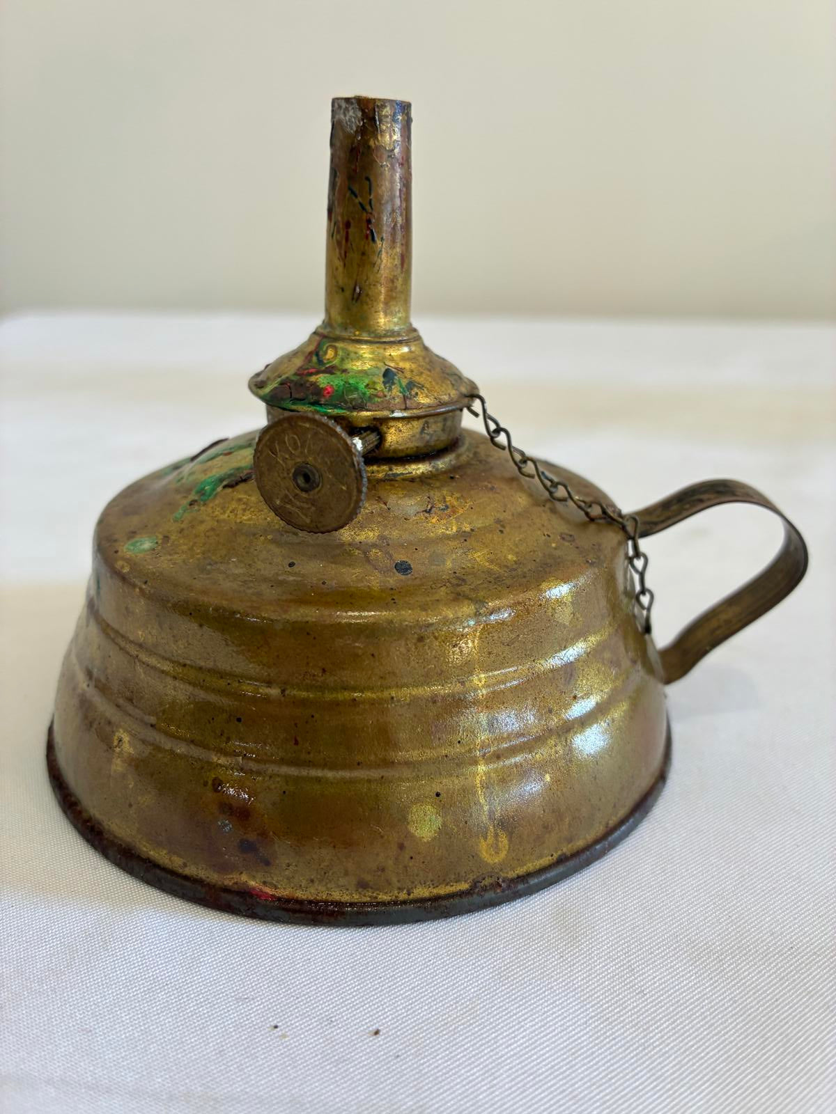 Antique Brass Finger Oil Lamp Primitive Rustic Lighting, Made in USA