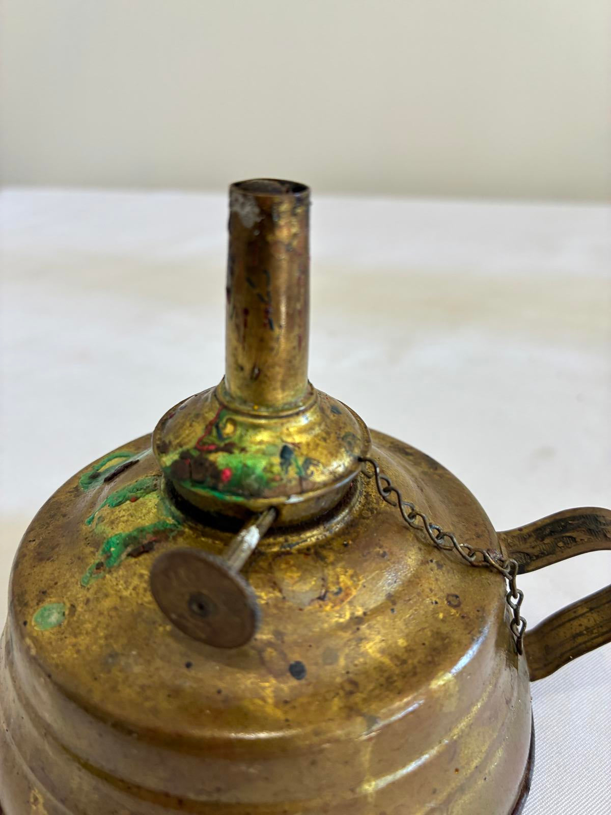 Antique Brass Finger Oil Lamp Primitive Rustic Lighting, Made in USA