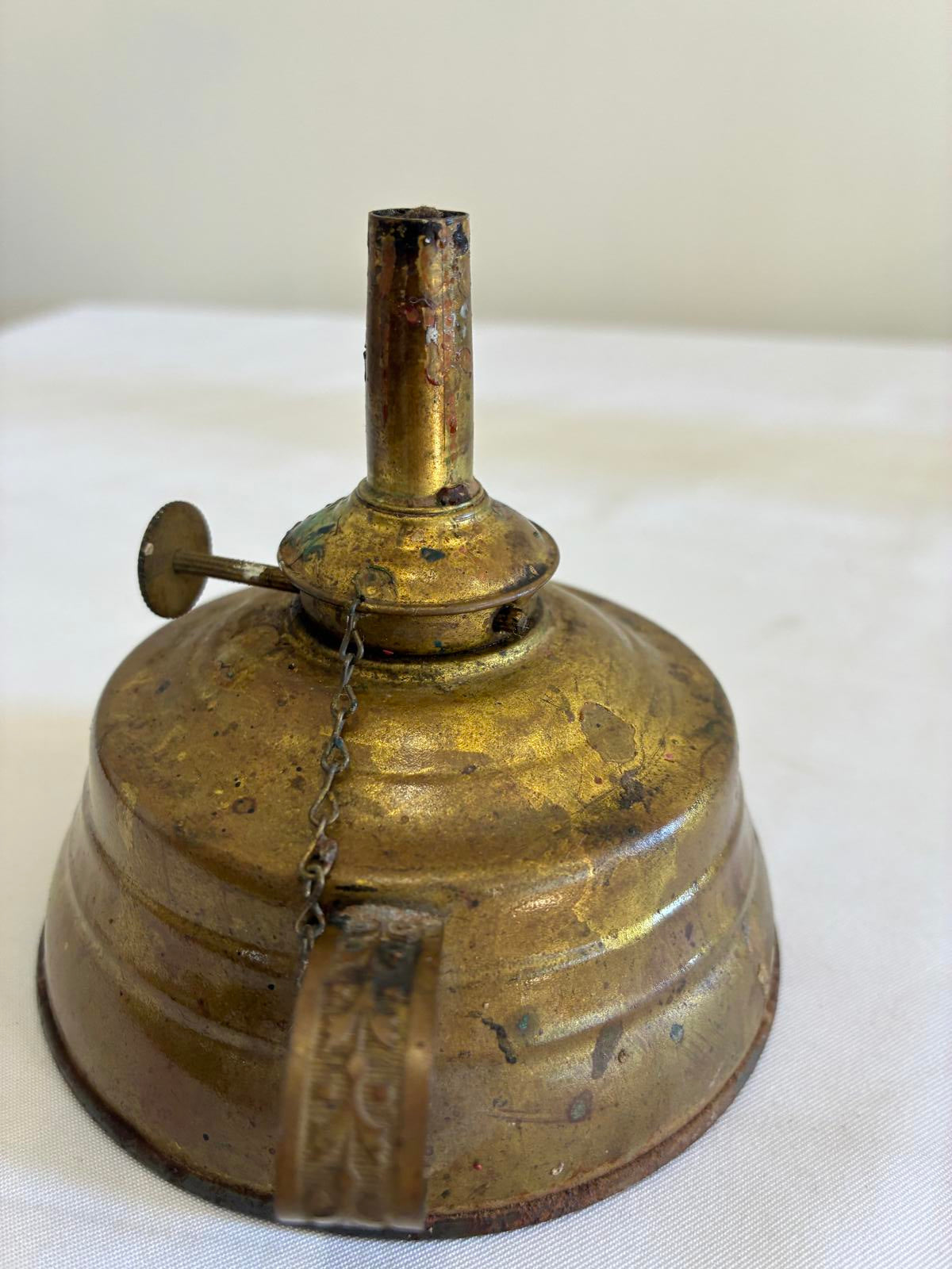 Antique Brass Finger Oil Lamp Primitive Rustic Lighting, Made in USA