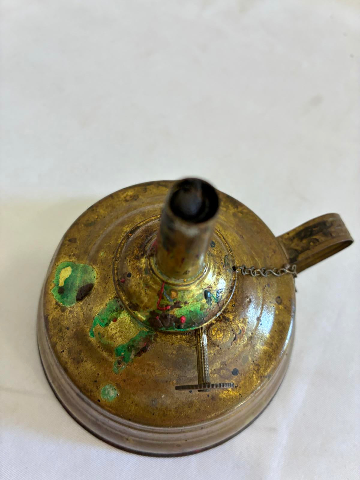 Antique Brass Finger Oil Lamp Primitive Rustic Lighting, Made in USA