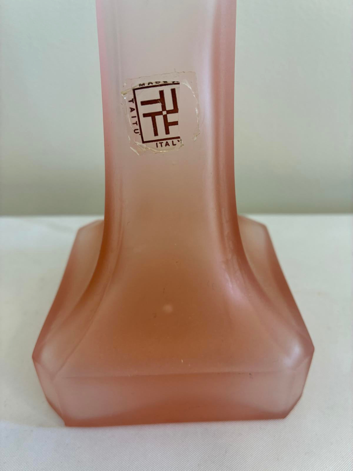 Taitu Italy Frosted Pink Glass Candleholder Satin Blush Taper Holder