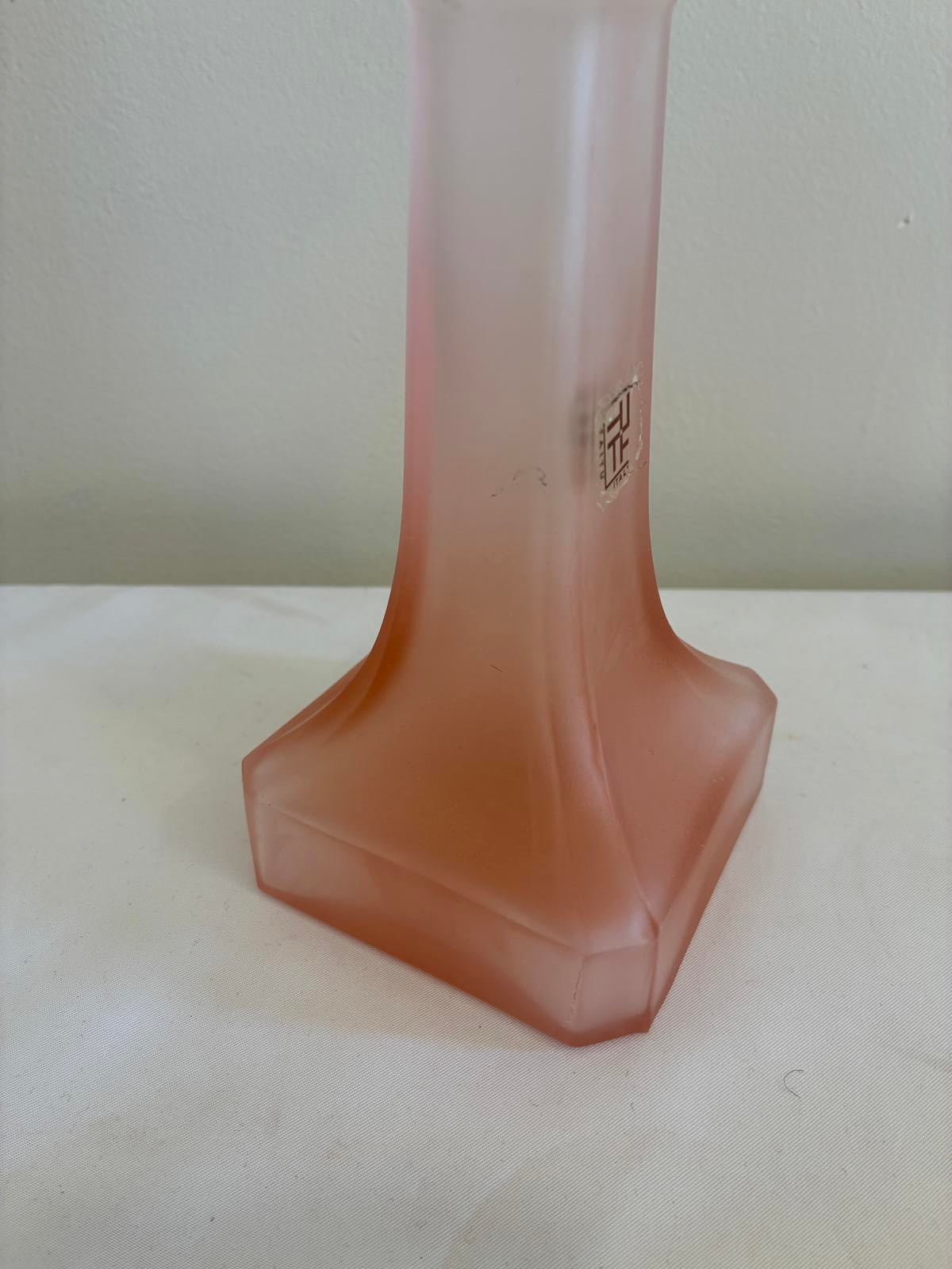 Taitu Italy Frosted Pink Glass Candleholder Satin Blush Taper Holder
