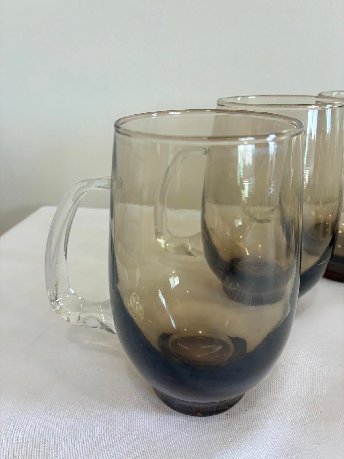 Libbey Tempo Smoked Glass Mugs Set of 6, 1970s Brown Ombre Cups, MCM Barware