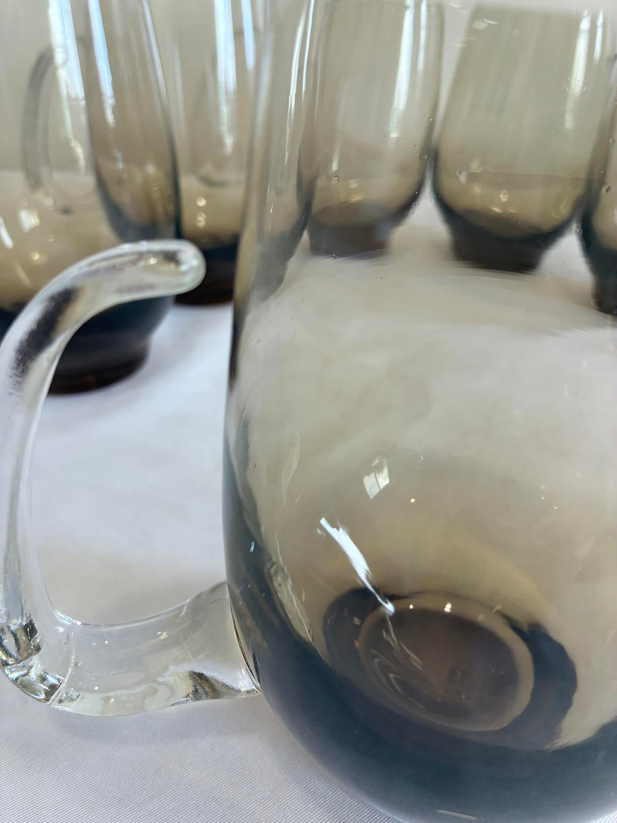 Libbey Tempo Smoked Glass Mugs Set of 6, 1970s Brown Ombre Cups, MCM Barware