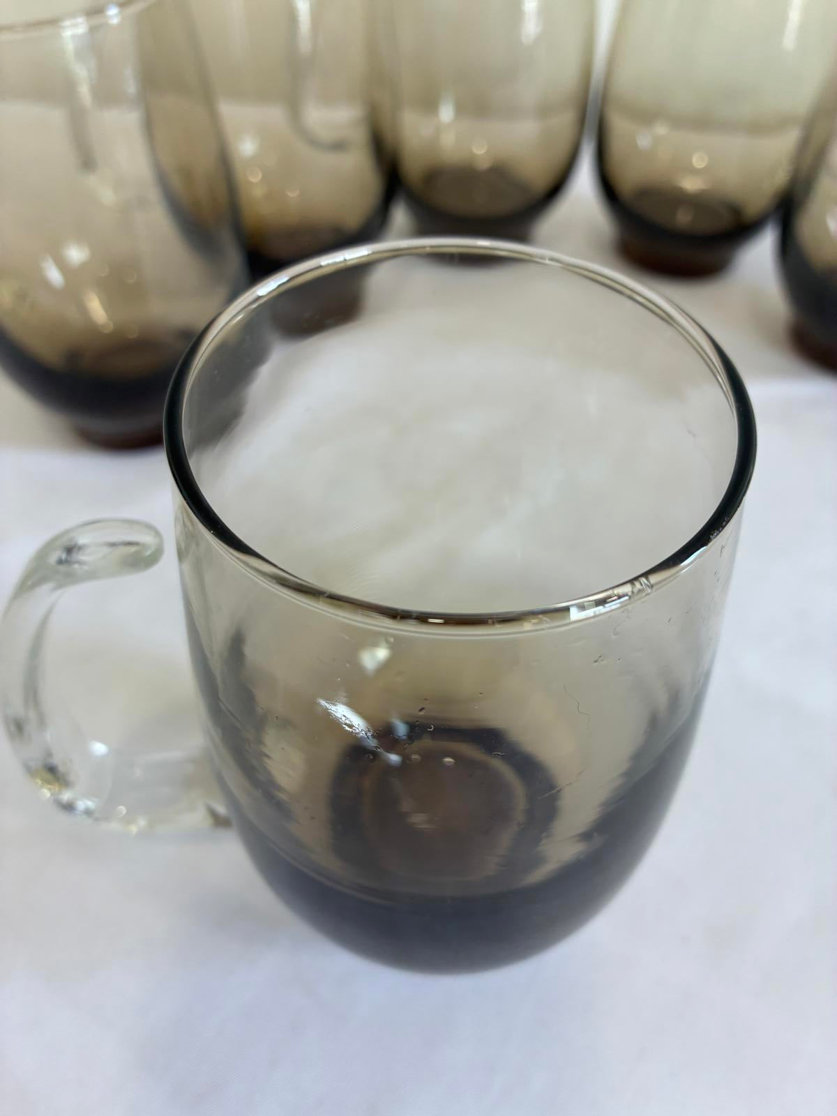 Libbey Tempo Smoked Glass Mugs Set of 6, 1970s Brown Ombre Cups, MCM Barware