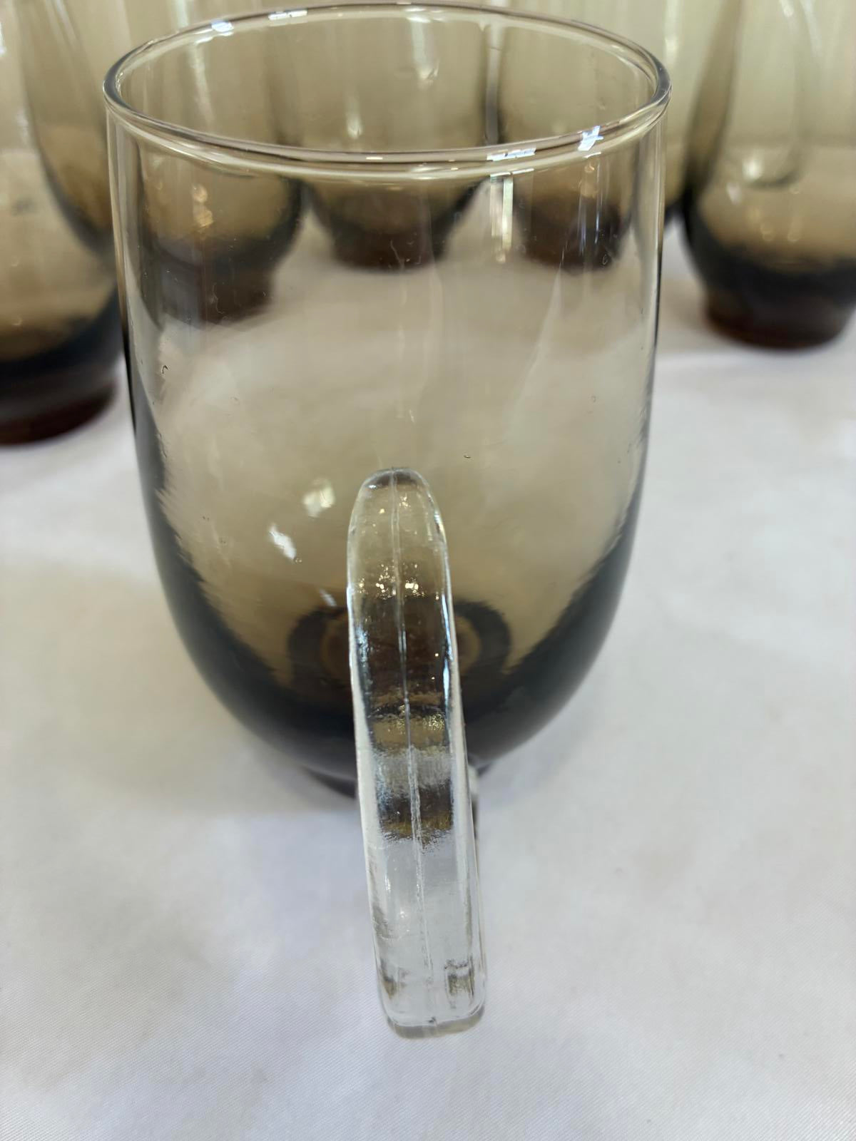 Libbey Tempo Smoked Glass Mugs Set of 6, 1970s Brown Ombre Cups, MCM Barware