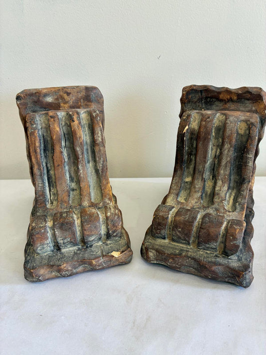 Vintage Ceramic Column Bookends Set of 2 Rustic Architectural Decor 6”H