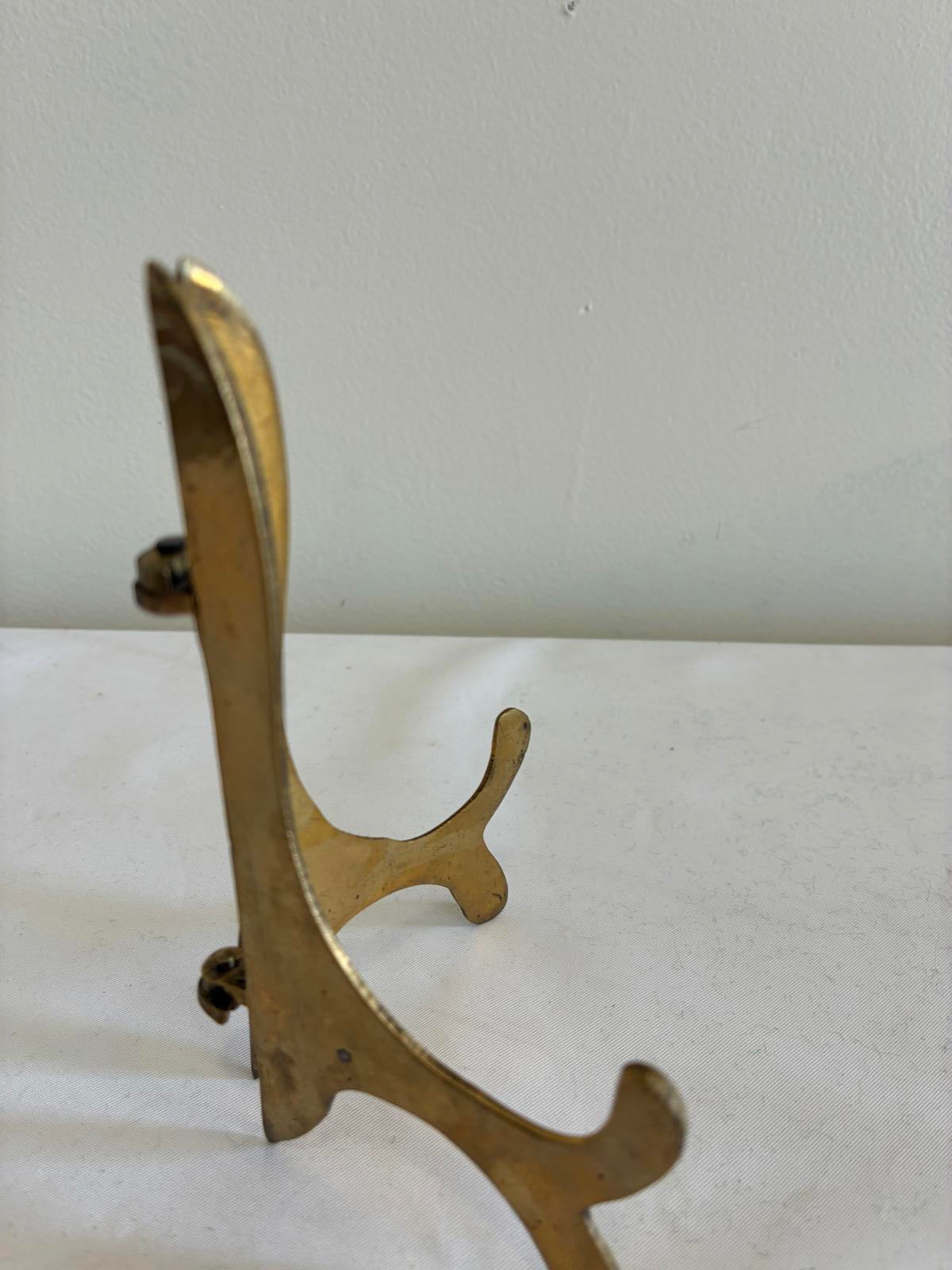 Vintage Brass Folding Display Easel 5” Tall Adjustable Stand Hollywood Regency