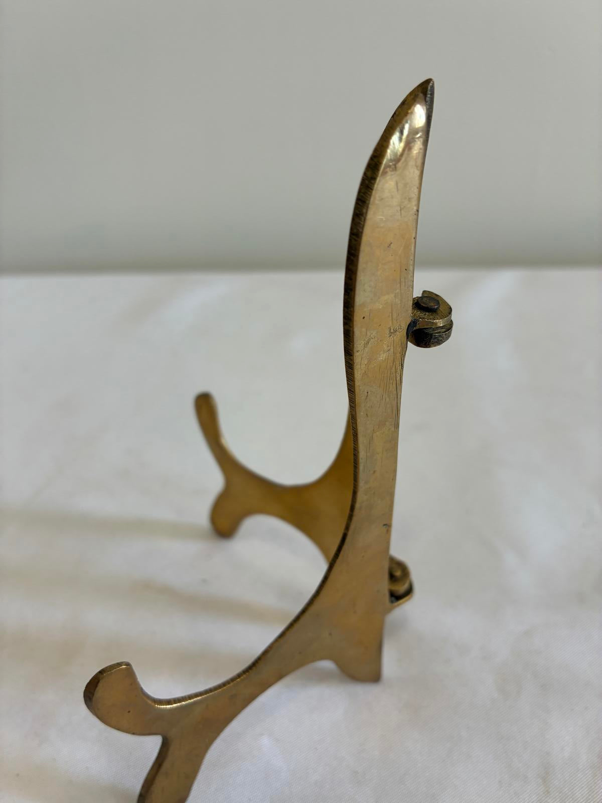 Vintage Brass Folding Display Easel 5” Tall Adjustable Stand Hollywood Regency