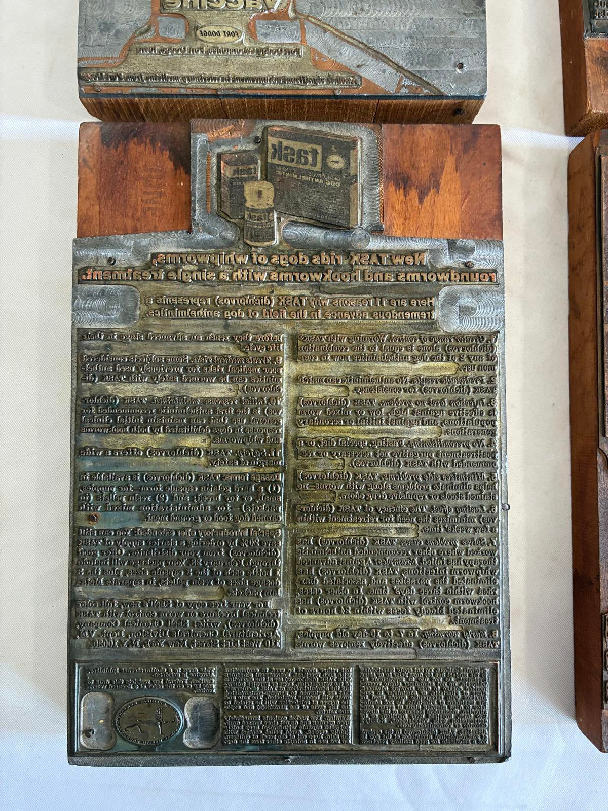 Antique Letterpress Printers Blocks Set of 4, Advertising Printing Plates, Vintage Typography Decor