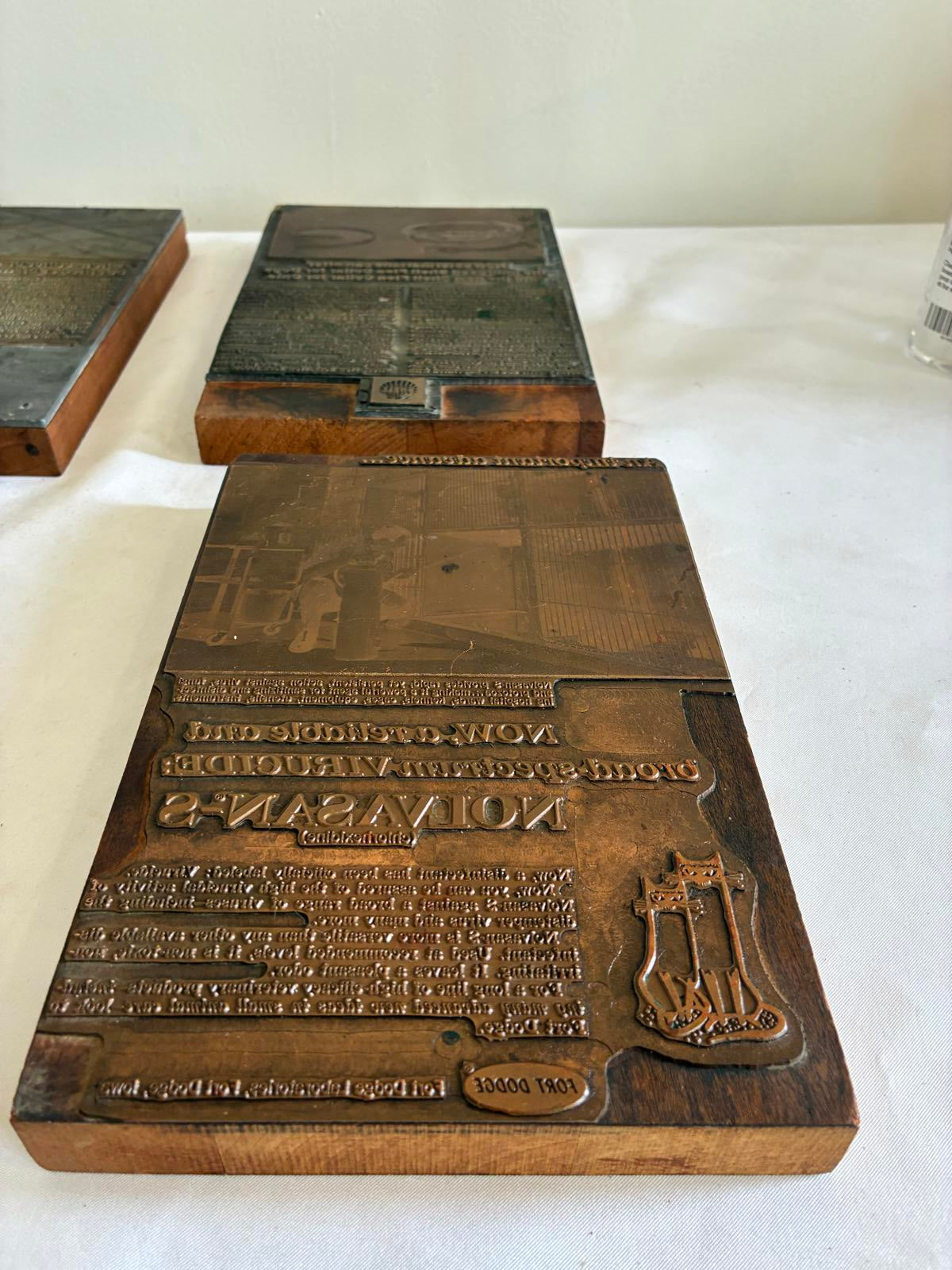 Antique Letterpress Printers Blocks Set of 4, Advertising Printing Plates, Vintage Typography Decor