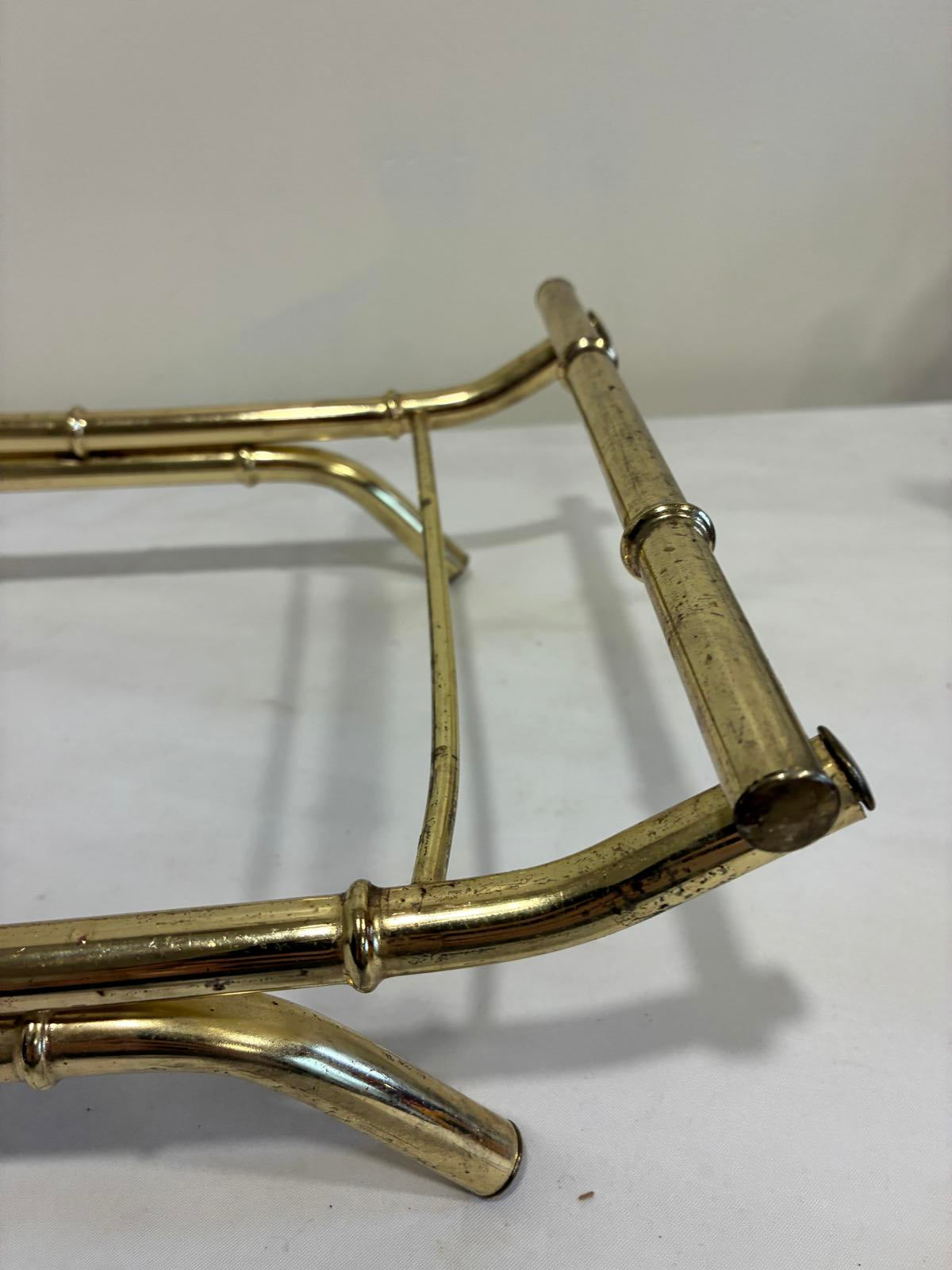 Vintage Brass Faux Bamboo Casserole Dish Holder Server Mid Century