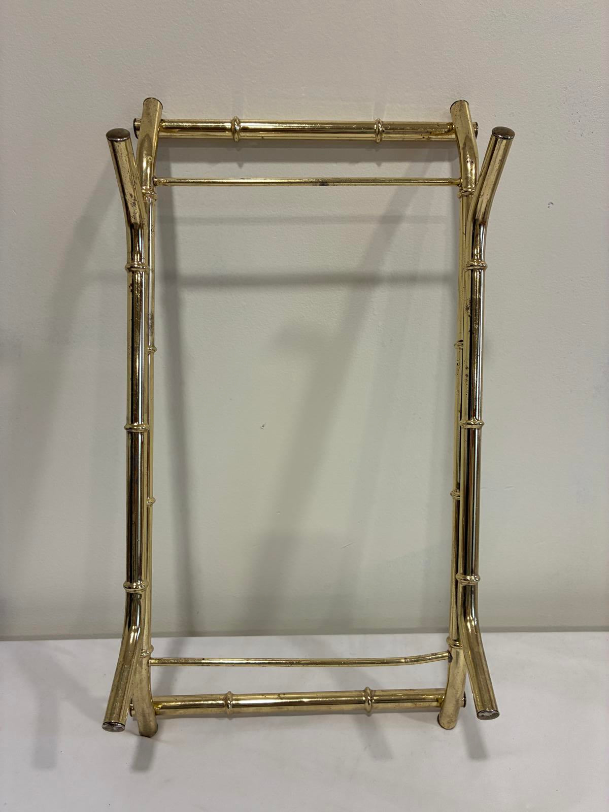 Vintage Brass Faux Bamboo Casserole Dish Holder Server Mid Century