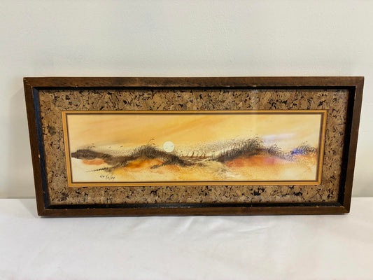Vintage Framed Coastal Landscape Artwork with Cork Mat