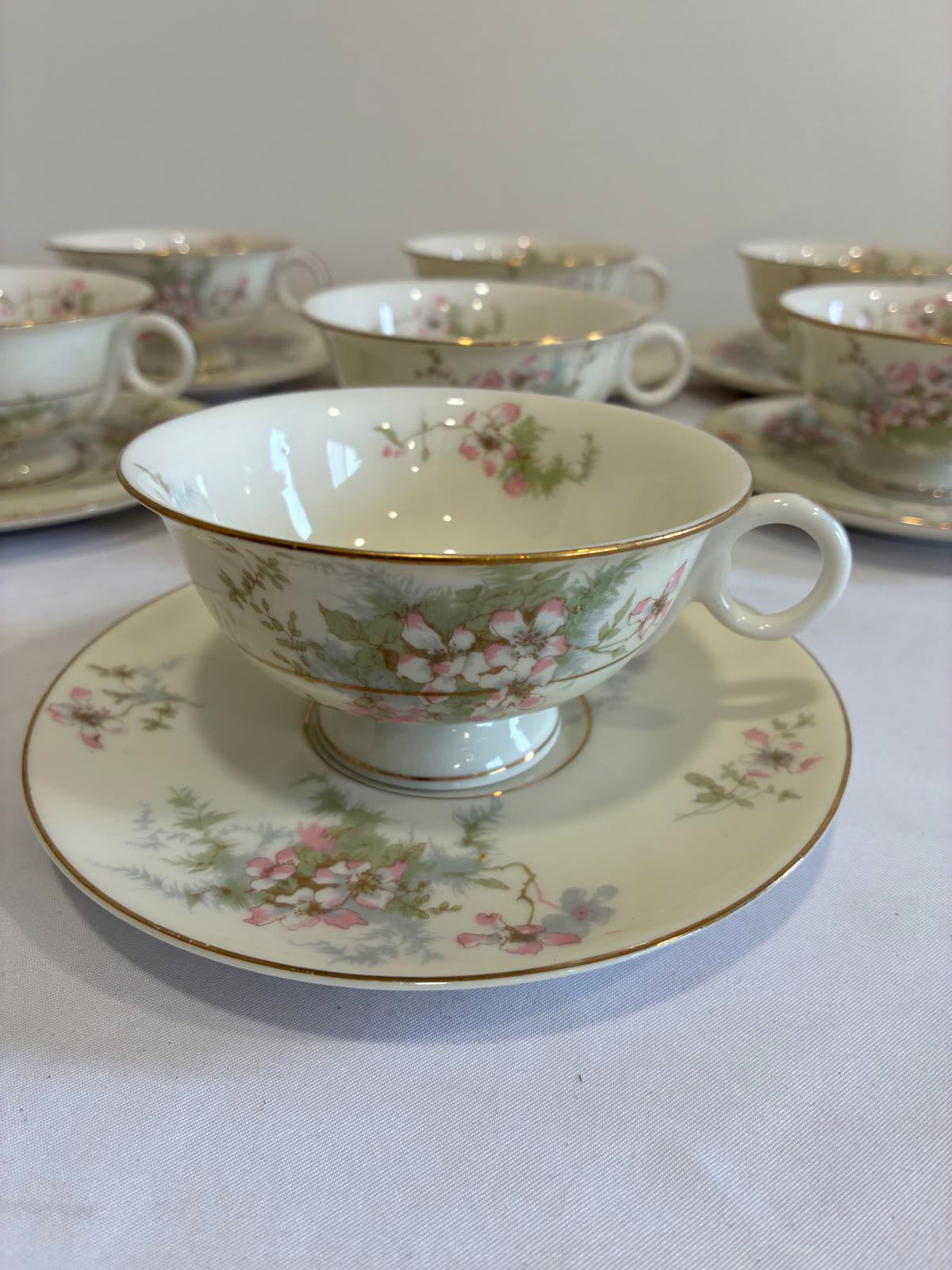 Haviland NY Apple Blossom Teacups and Saucers Set of 7