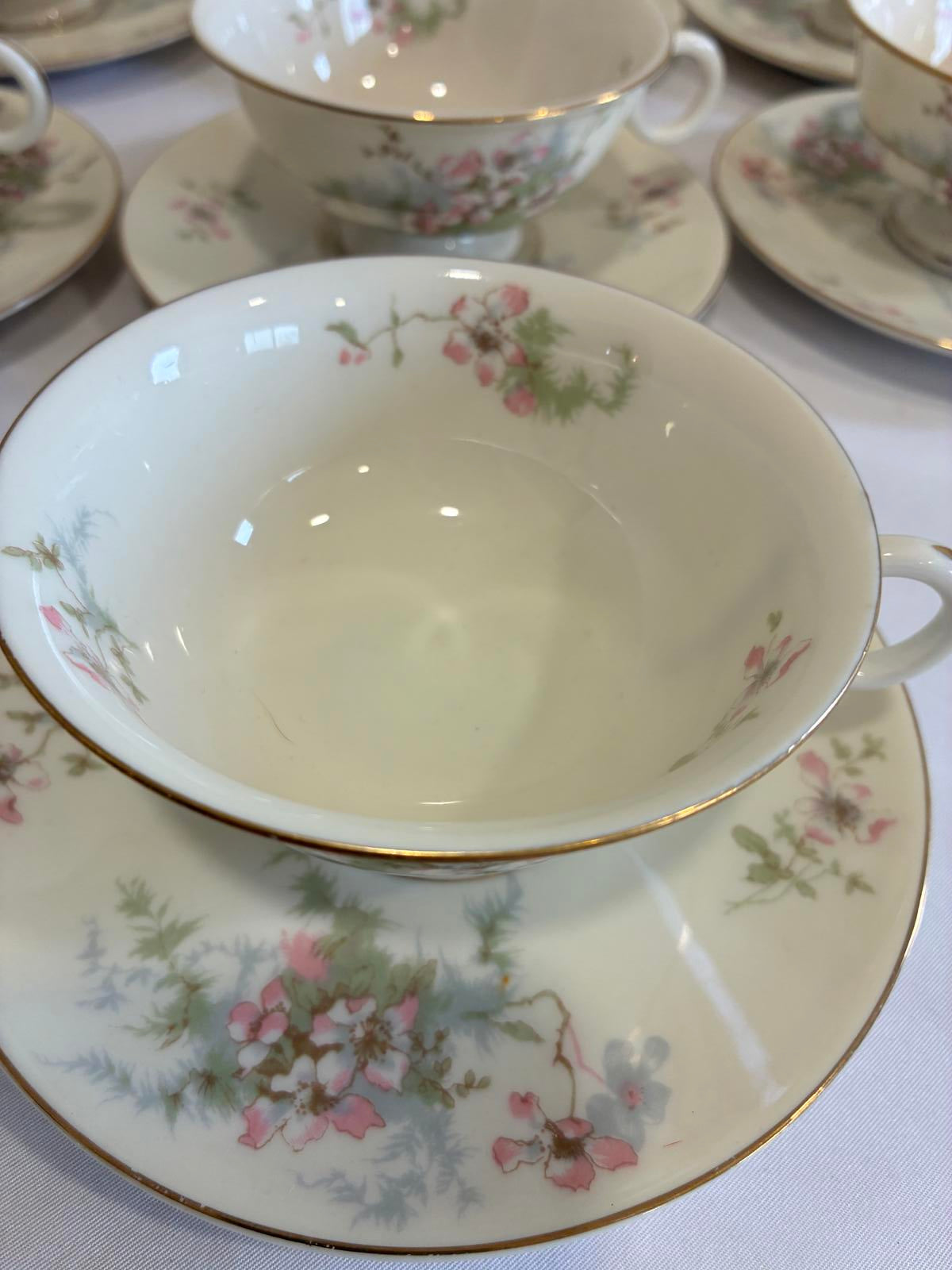 Haviland NY Apple Blossom Teacups and Saucers Set of 7