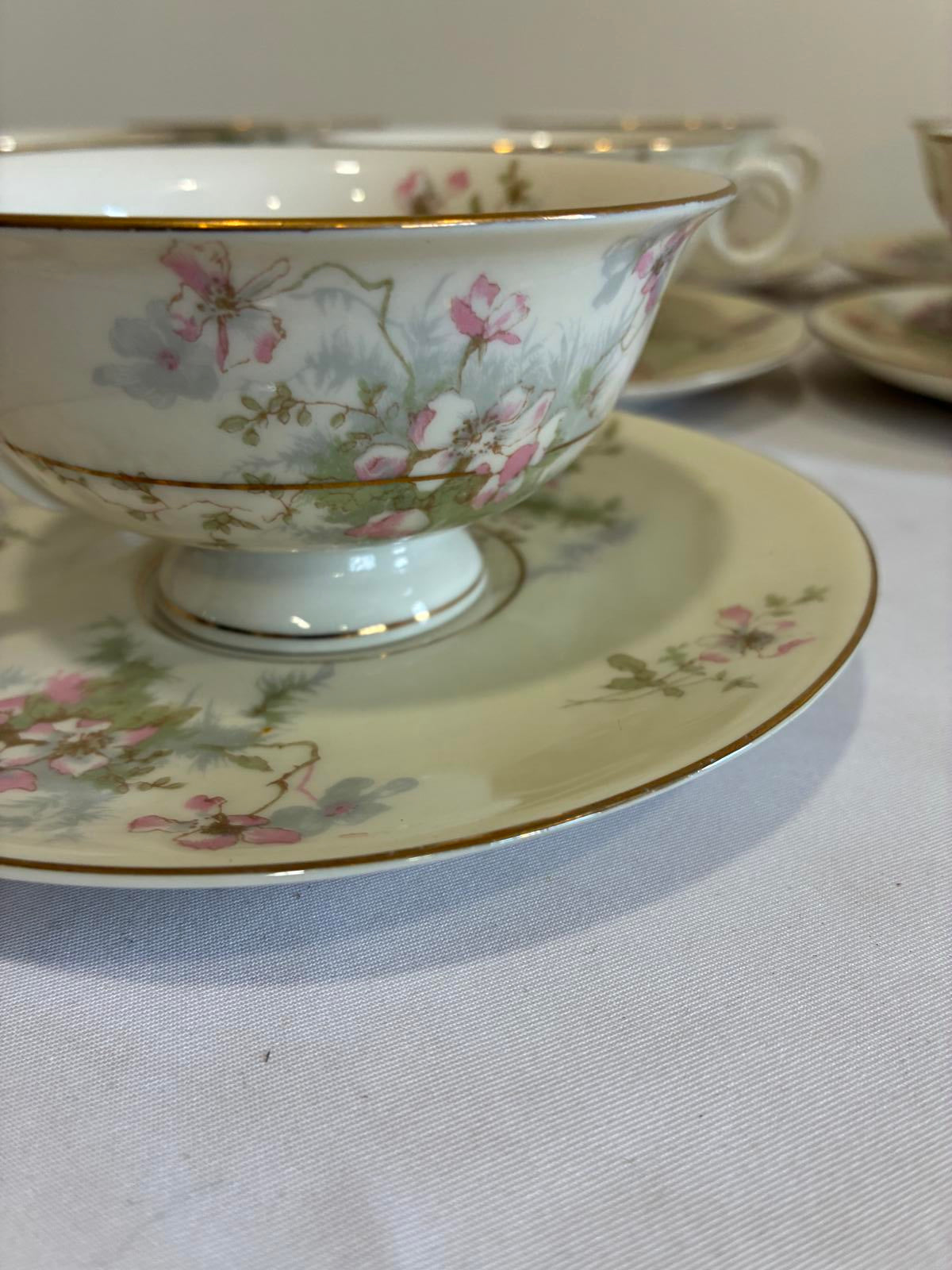 Haviland NY Apple Blossom Teacups and Saucers Set of 7