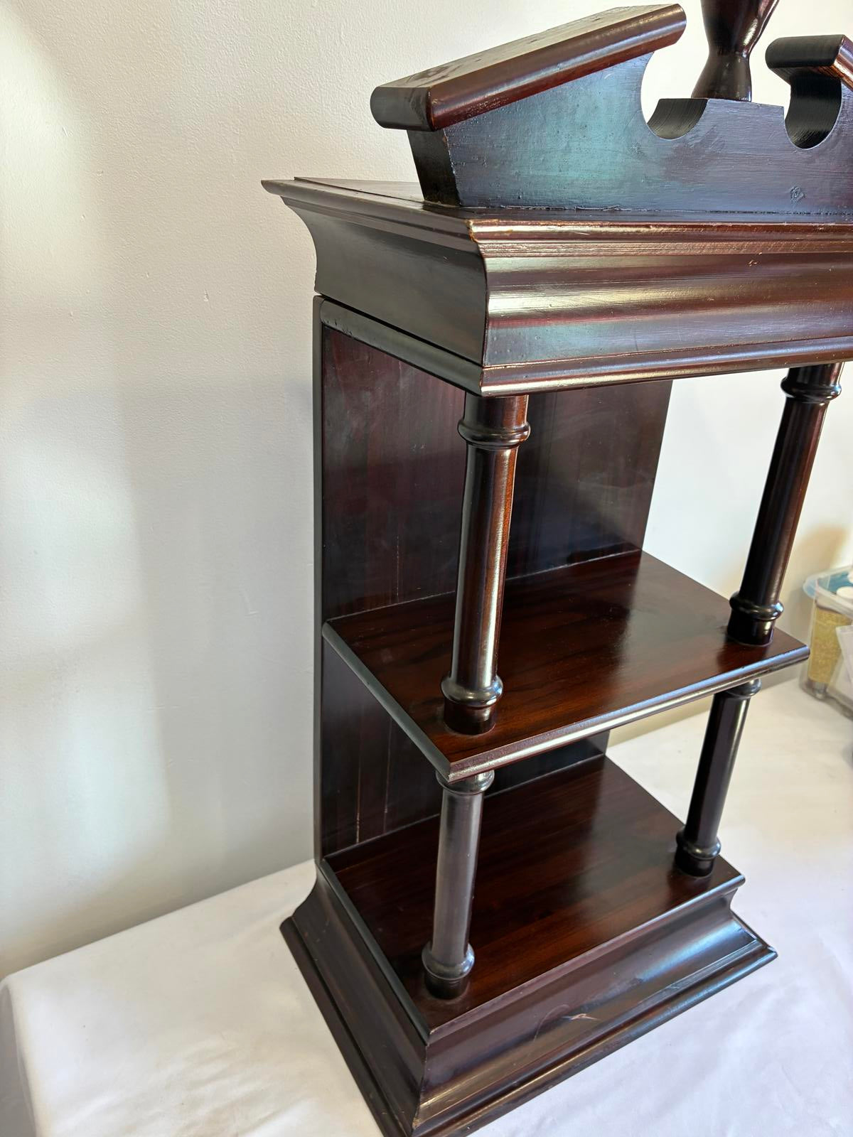 Vintage Wood Shelf Stand Display Cabinet Colonial Style 28” Tall