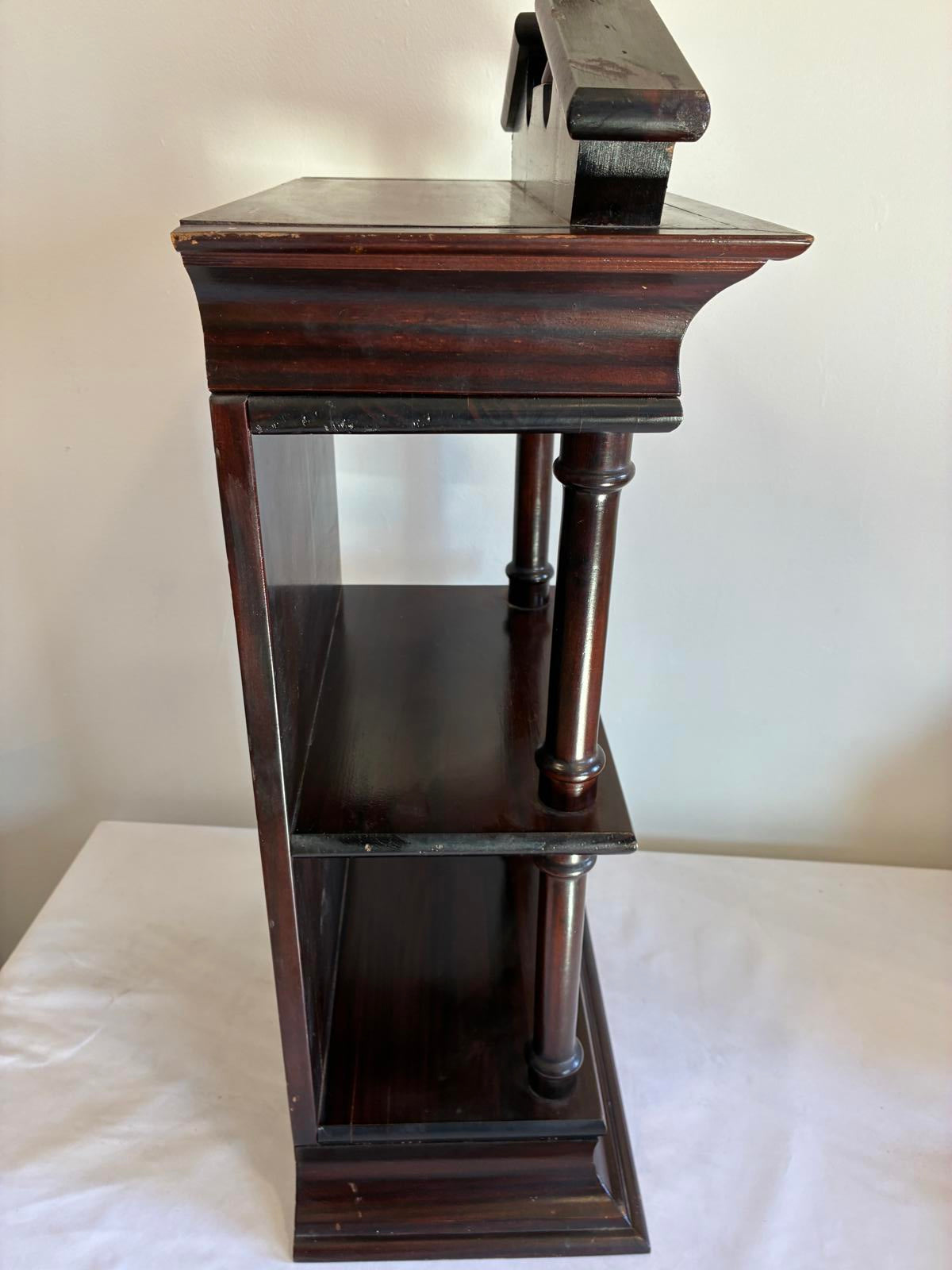 Vintage Wood Shelf Stand Display Cabinet Colonial Style 28” Tall