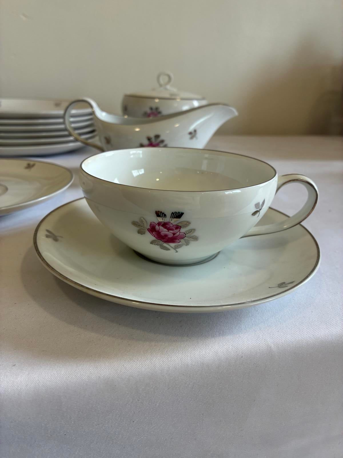 Fukagawa Arita 20 Piece Tea Set Japan Pink Rose Teacups Saucers  Sugar Creamer