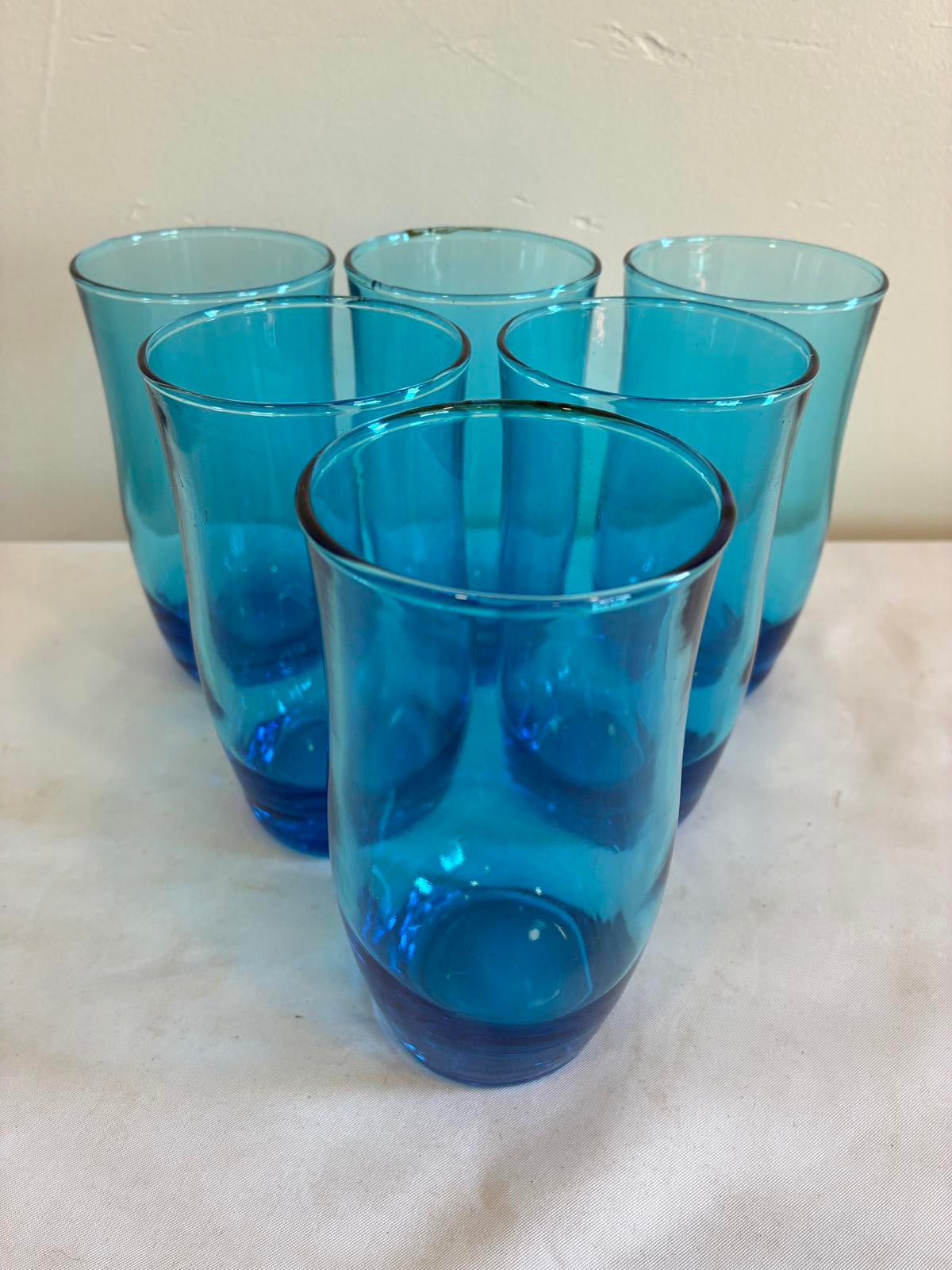 Vintage Turquoise Blue Drinking Glasses Set of 6 Aqua Tumblers Retro Glassware