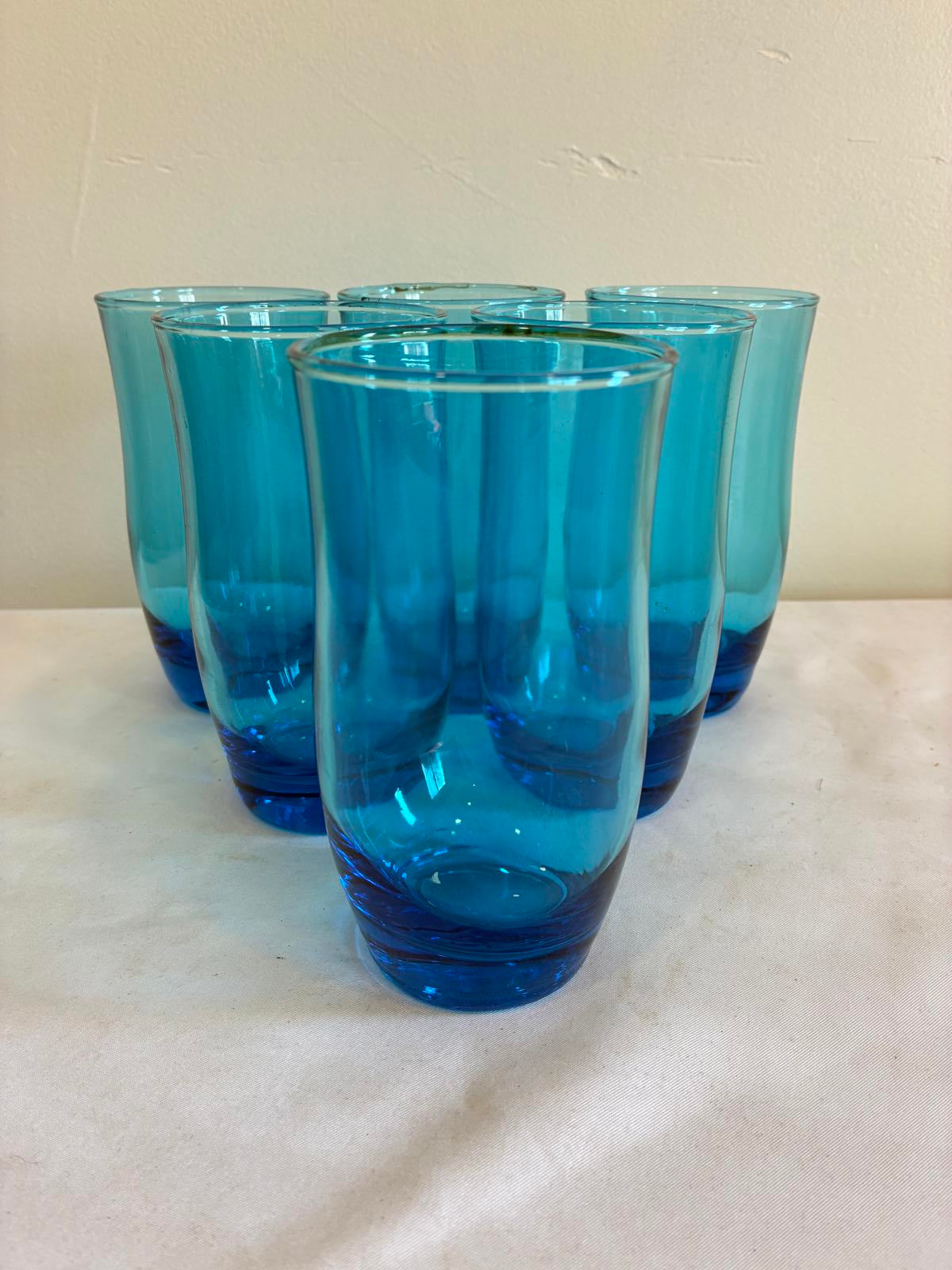 Vintage Turquoise Blue Drinking Glasses Set of 6 Aqua Tumblers Retro Glassware