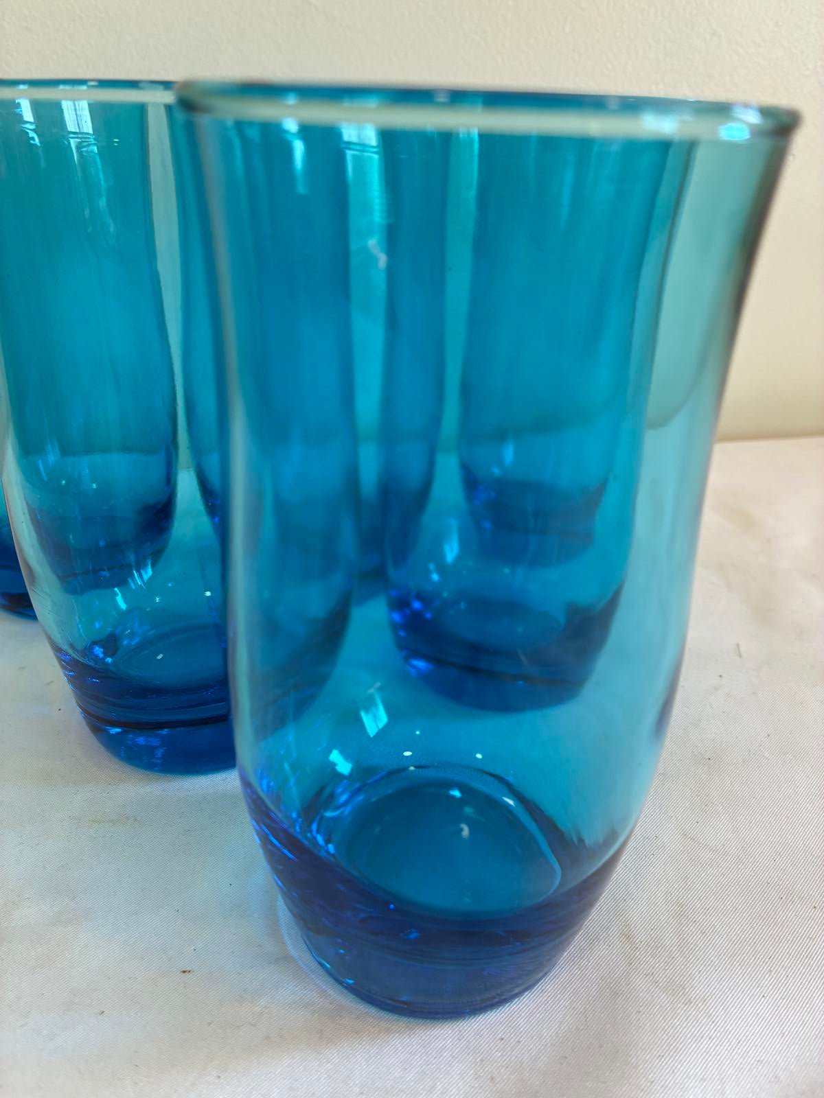 Vintage Turquoise Blue Drinking Glasses Set of 6 Aqua Tumblers Retro Glassware