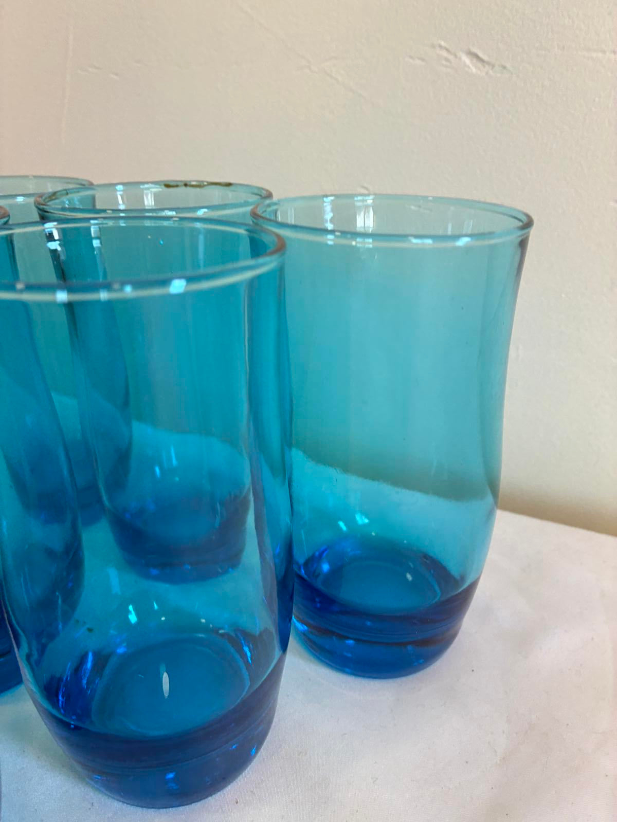 Vintage Turquoise Blue Drinking Glasses Set of 6 Aqua Tumblers Retro Glassware