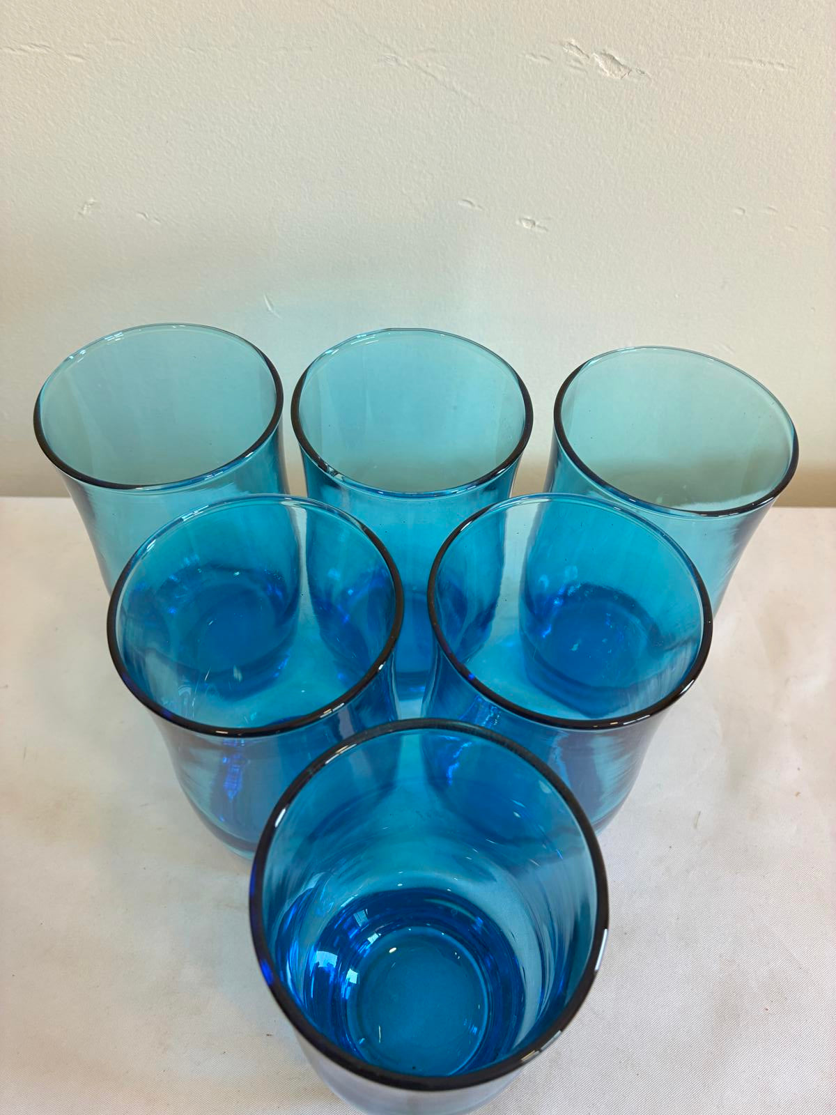 Vintage Turquoise Blue Drinking Glasses Set of 6 Aqua Tumblers Retro Glassware