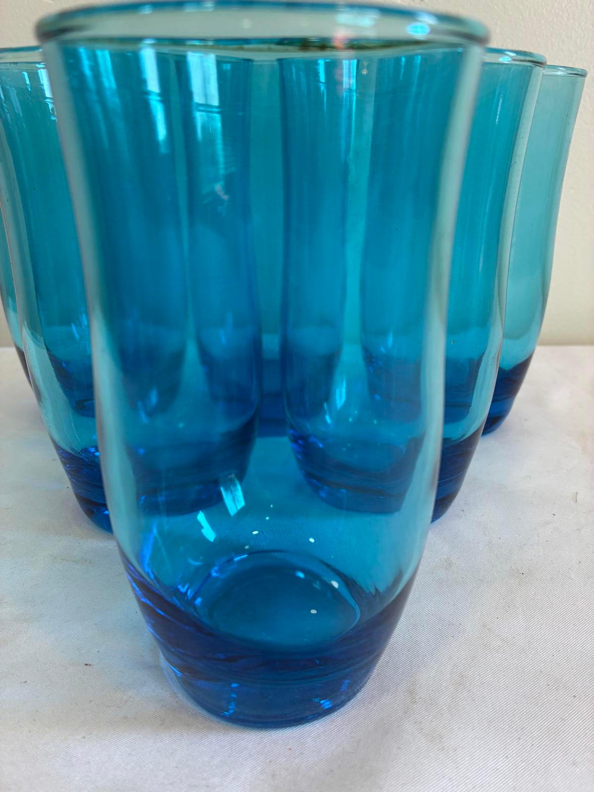 Vintage Turquoise Blue Drinking Glasses Set of 6 Aqua Tumblers Retro Glassware