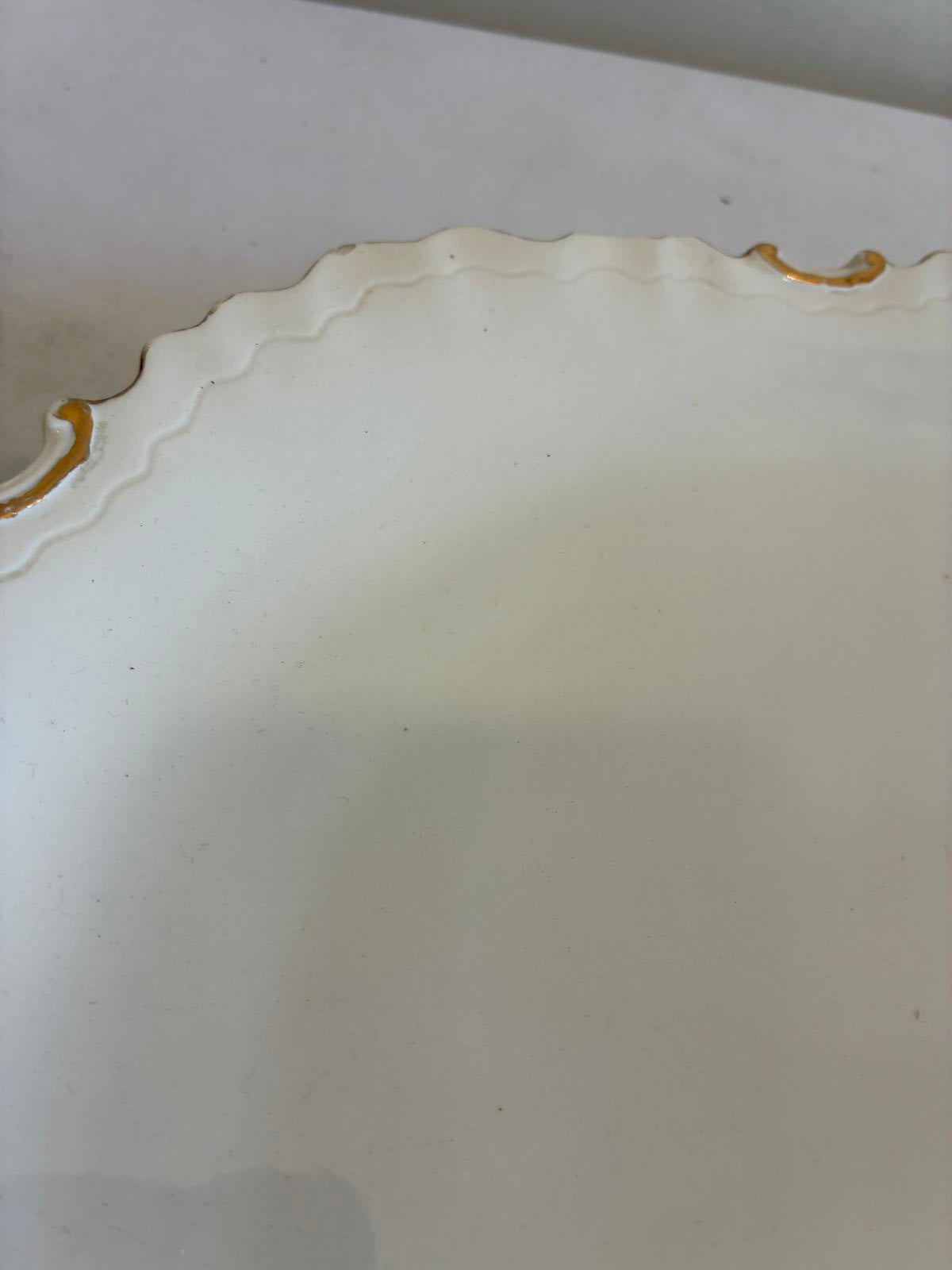 Vintage White Serving Platter Gold Trim Scalloped Edge Mid Century Serving Tray