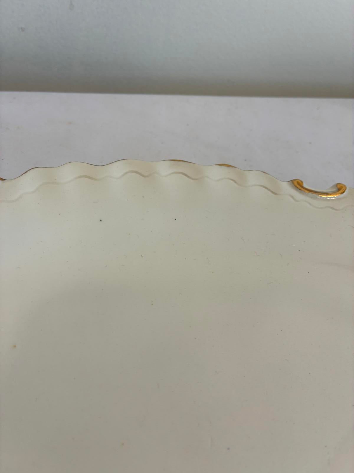 Vintage White Serving Platter Gold Trim Scalloped Edge Mid Century Serving Tray