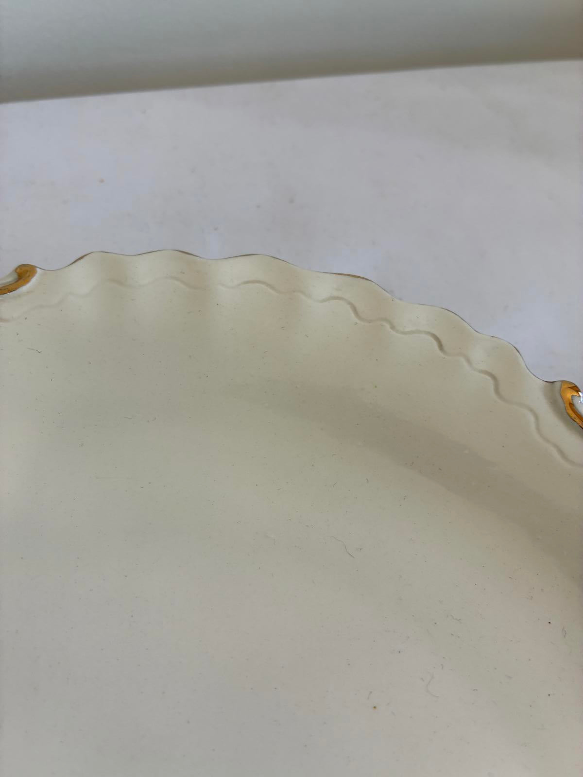 Vintage White Serving Platter Gold Trim Scalloped Edge Mid Century Serving Tray