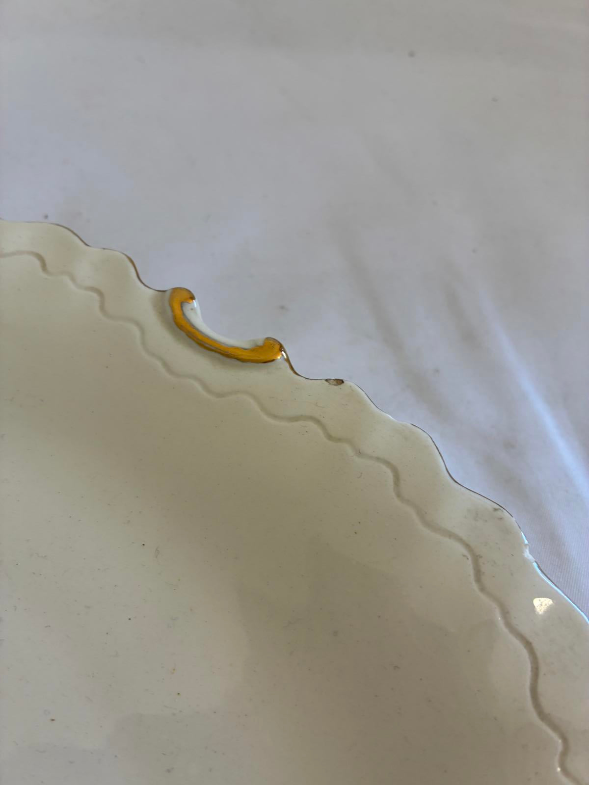 Vintage White Serving Platter Gold Trim Scalloped Edge Mid Century Serving Tray
