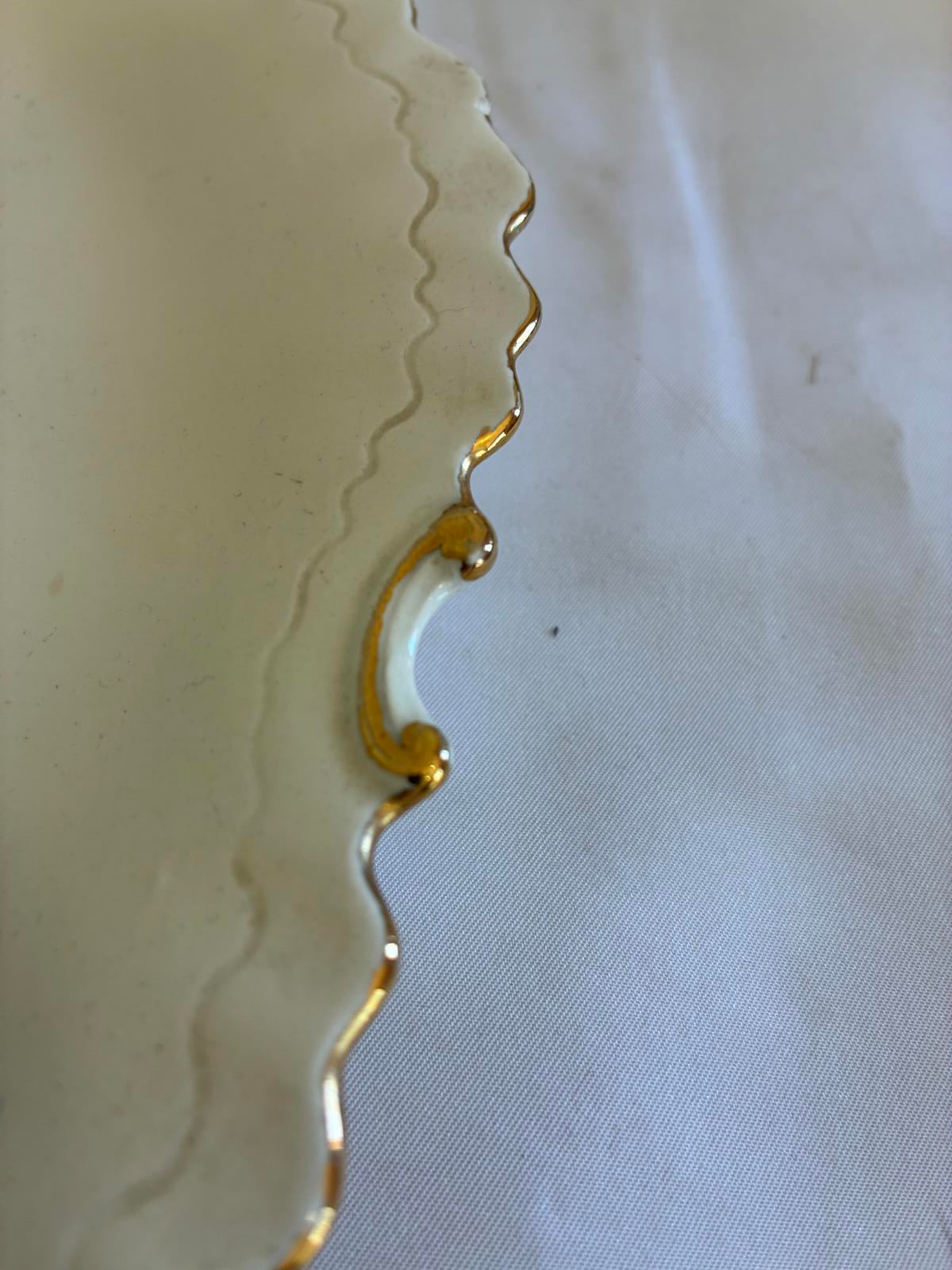 Vintage White Serving Platter Gold Trim Scalloped Edge Mid Century Serving Tray