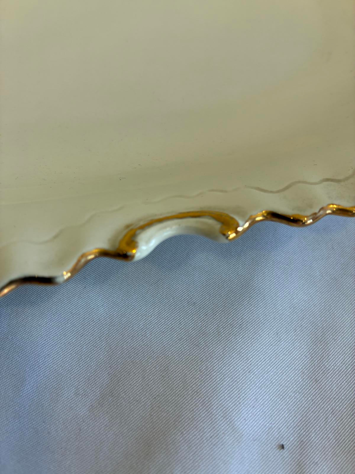 Vintage White Serving Platter Gold Trim Scalloped Edge Mid Century Serving Tray