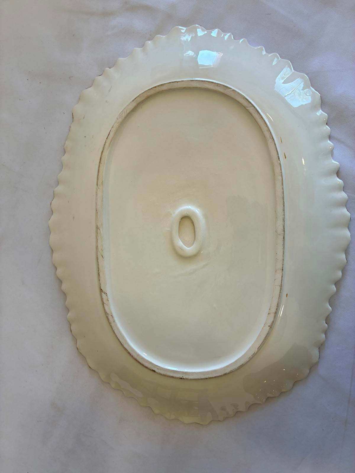 Vintage White Serving Platter Gold Trim Scalloped Edge Mid Century Serving Tray