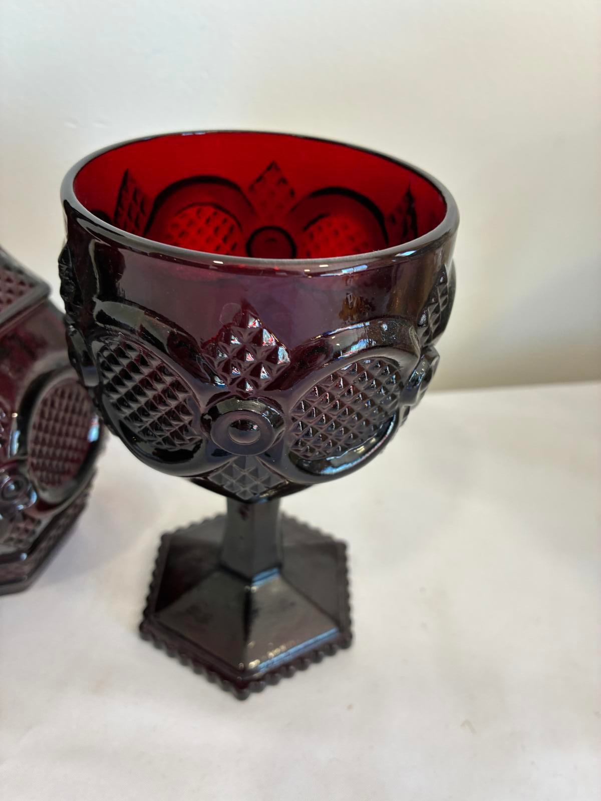 Avon Cape Cod Ruby Red Decanter and Goblets Set Vintage Red Glass Barware