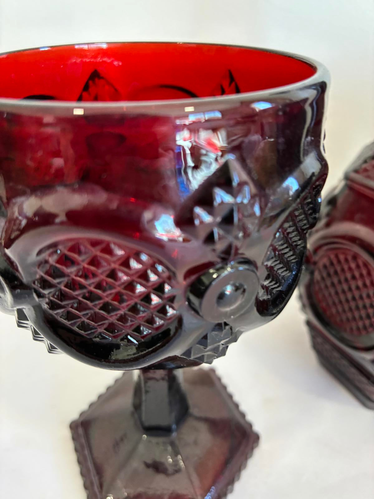 Avon Cape Cod Ruby Red Decanter and Goblets Set Vintage Red Glass Barware