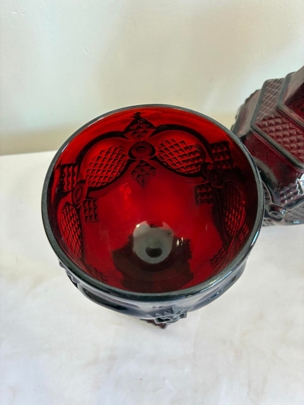 Avon Cape Cod Ruby Red Decanter and Goblets Set Vintage Red Glass Barware