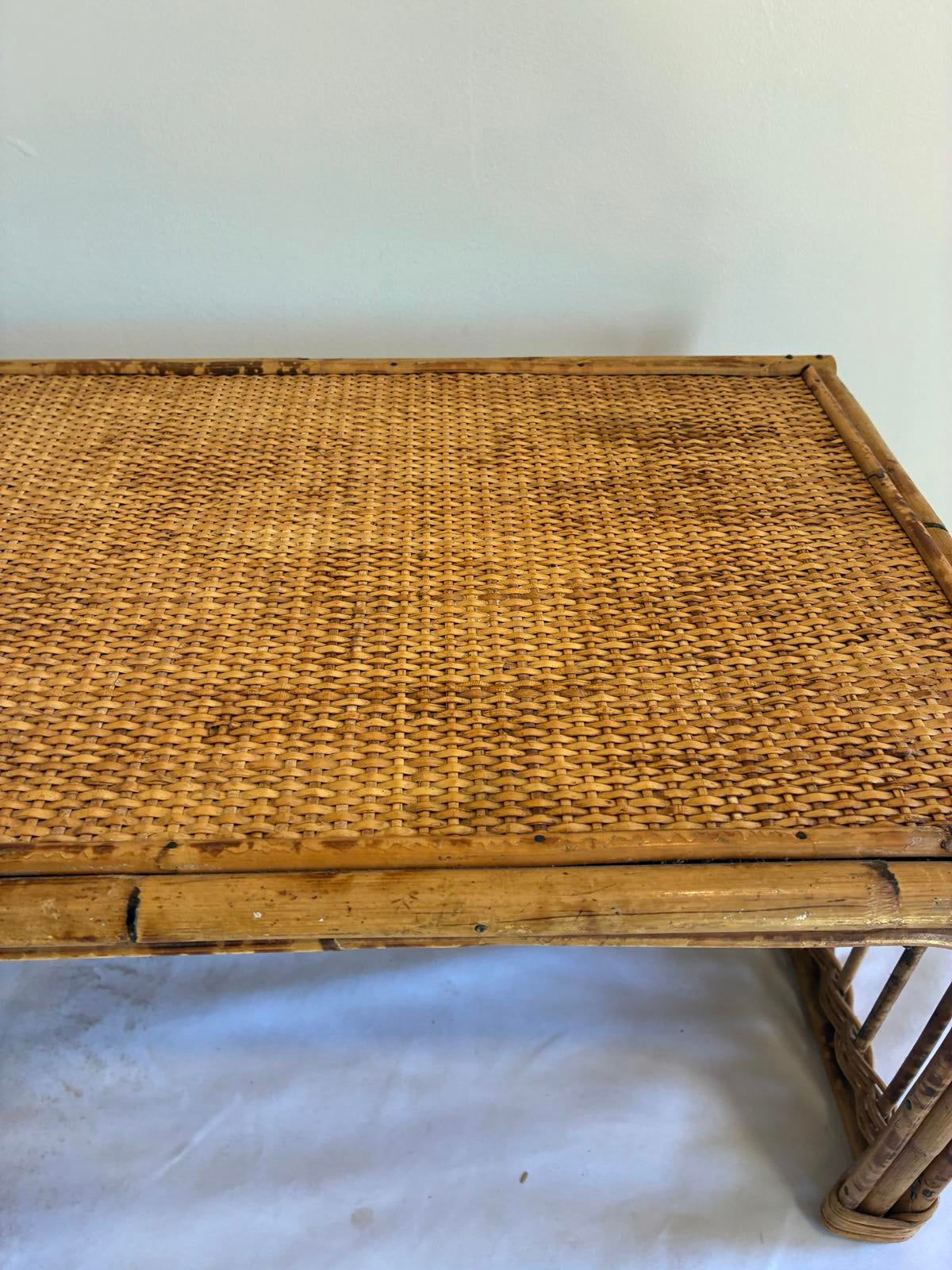 Vintage Bamboo Rattan Breakfast Tray TV Tray Lap Tray With Cup Holder Boho