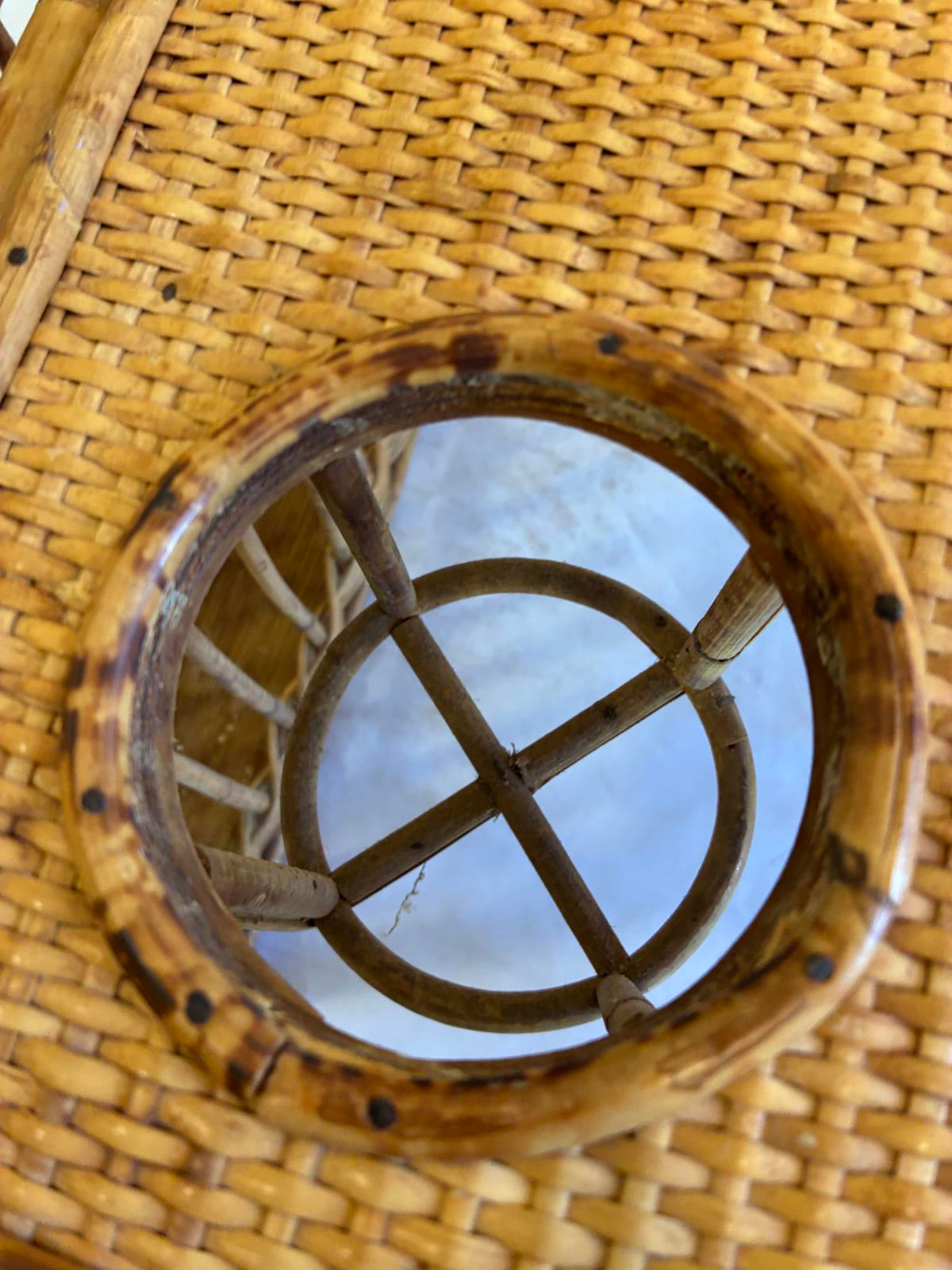 Vintage Bamboo Rattan Breakfast Tray TV Tray Lap Tray With Cup Holder Boho