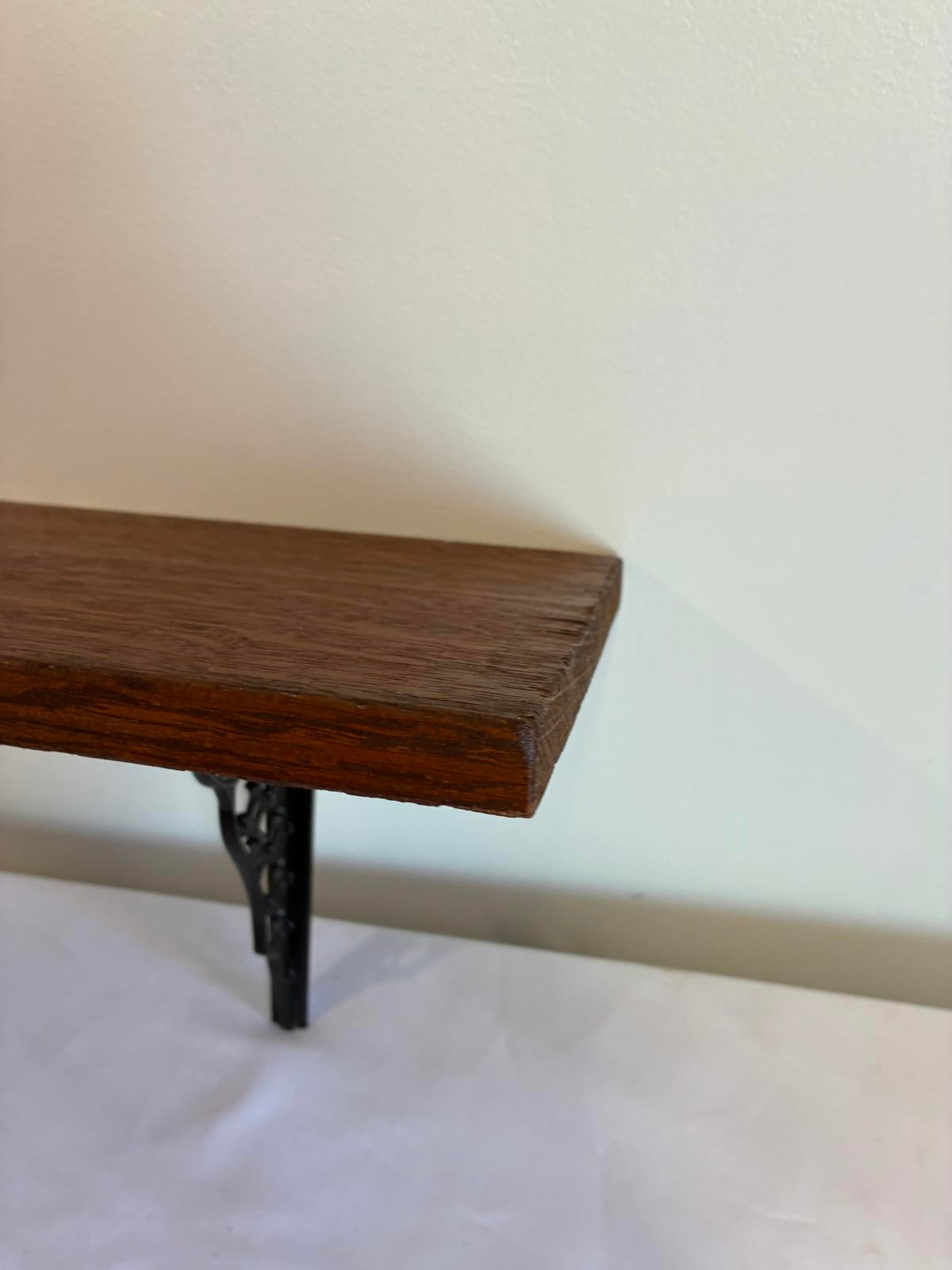 Vintage Wood Wall Shelf With Cast Iron Brackets Rustic Display Shelf