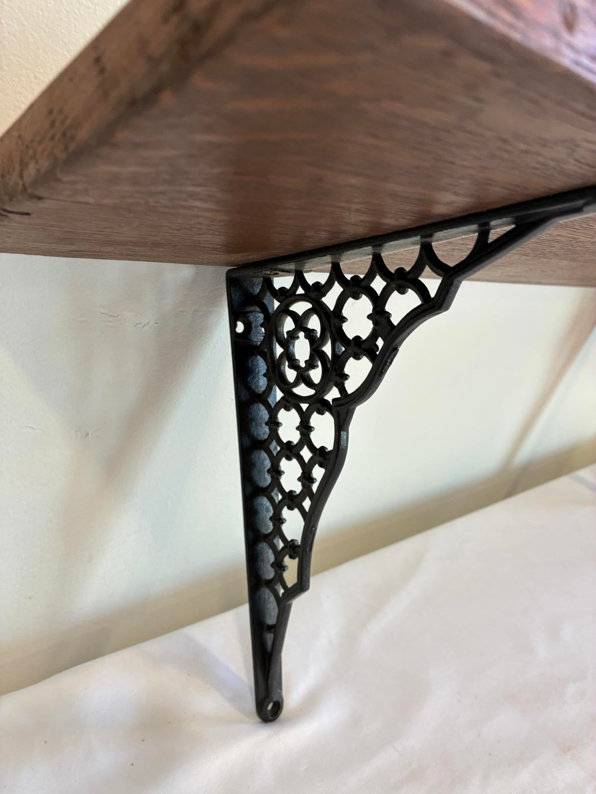 Vintage Wood Wall Shelf With Cast Iron Brackets Rustic Display Shelf