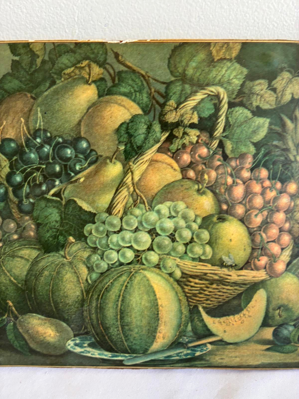 Vintage Fruit Still Life Print on Wood Panel Rustic Farmhouse Wall Art